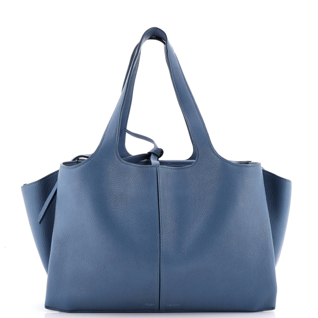 Calfskin Grained Celine Small Tri Fold Shoulder Bag: Calfskin Grained Celine Small Tri Fold Shoulder Bag Calfskin Grained Celine Small Tri Fold Shoulder Bag. This small, tri-fold shoulder bag features grained calfskin exterior in blue and suede