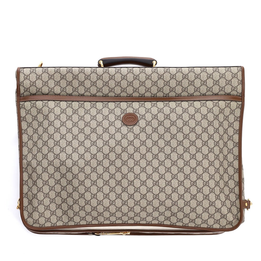 Interlocking G Bag Garment Retro Coated Canvas GG Gucci: Interlocking G Bag Garment Retro Coated Canvas GG Gucci Brown Interlocking G Gucci Garment Bag with Retro Coated Canvas Exterior. This garment bag features a unique retro design, interlocking G logo,