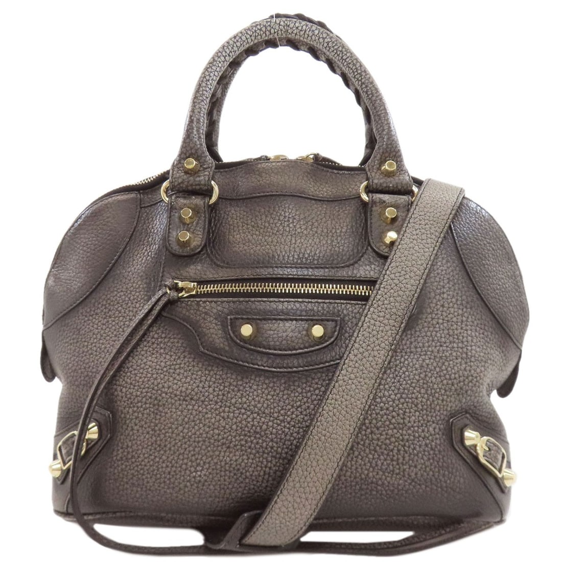 Balenciaga 319371 Classic Bowling 2Way Handbag Calf: Balenciaga 319371 Classic Bowling 2Way Handbag Calf The Balenciaga 319371 Classic Bowling 2Way Handbag Calf features a sleek, gray calf exterior and a timeless design that exudes sophistication. This