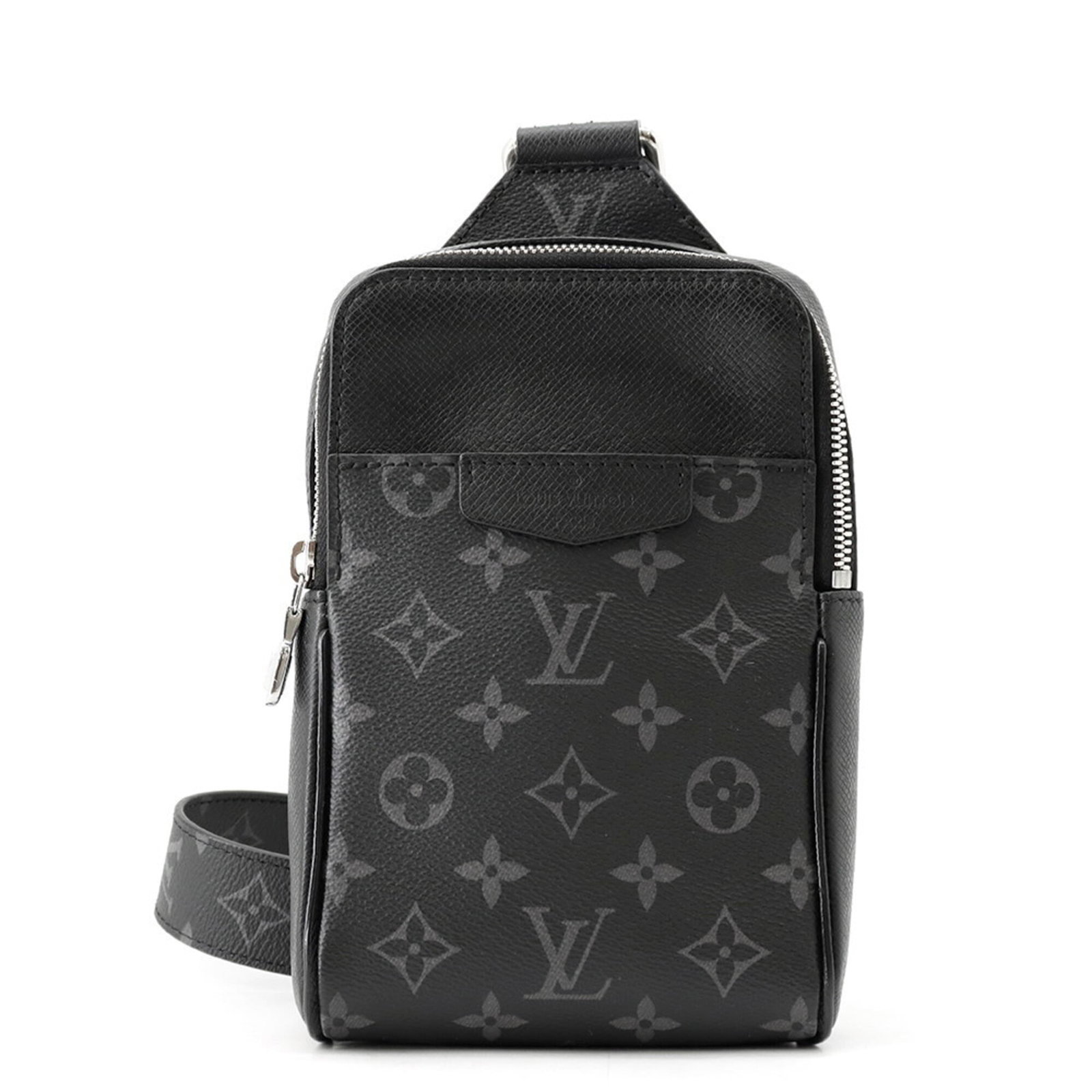 Monogram Eclipse Taiga Leather Sling Bag Louis Vuitton: Monogram Eclipse Taiga Leather Sling Bag Louis Vuitton Taiga leather and Monogram Eclipse pattern make for a sleek, sophisticated design. This black sling bag from Louis Vuitton features a zipper clos