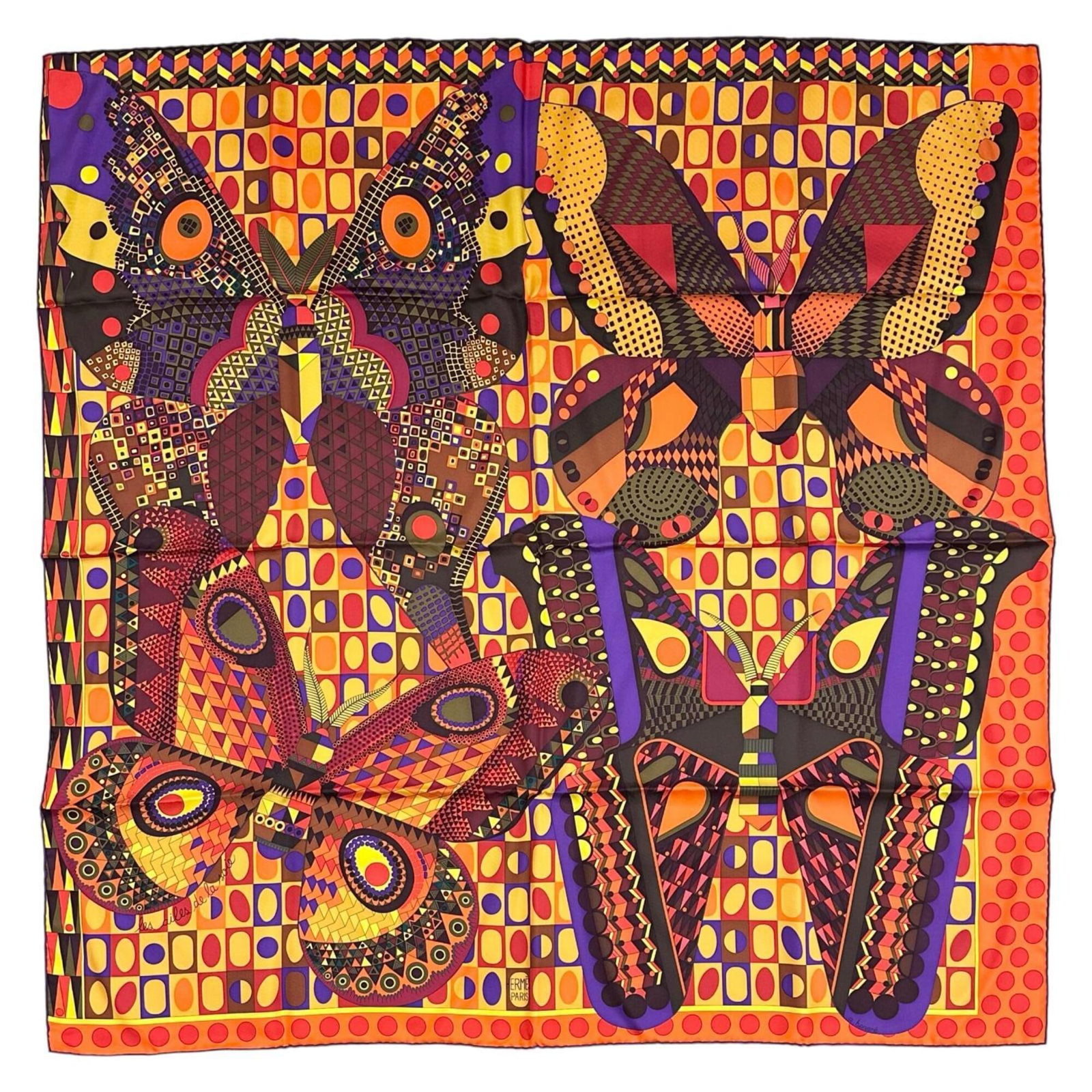 Hermes Silk Scarf: Hermes Silk Scarf Silk from France, this vibrant multi-color scarf measures 87cm x 87cm and features the iconic Hermes brand. Made from high-quality silk, its unique design showcases the craftsmanship