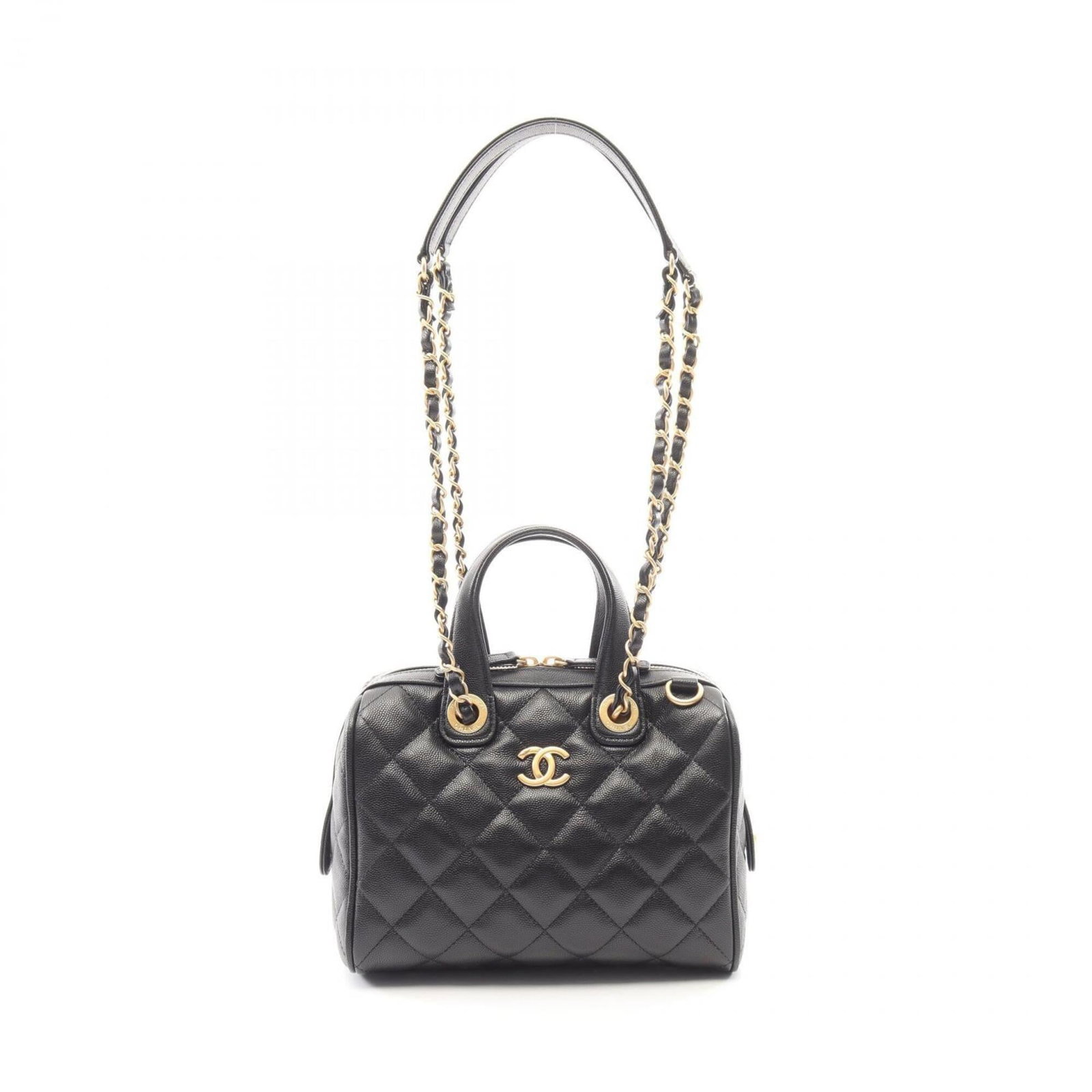 Calfskin handbag bag shoulder Chanel: Calfskin handbag bag shoulder Chanel Black Grained Calfskin shoulder bag with gold hardware from the Chanel Matelasse line, featuring a structured design and sturdy 26cm handle. The bag measures 16cm 