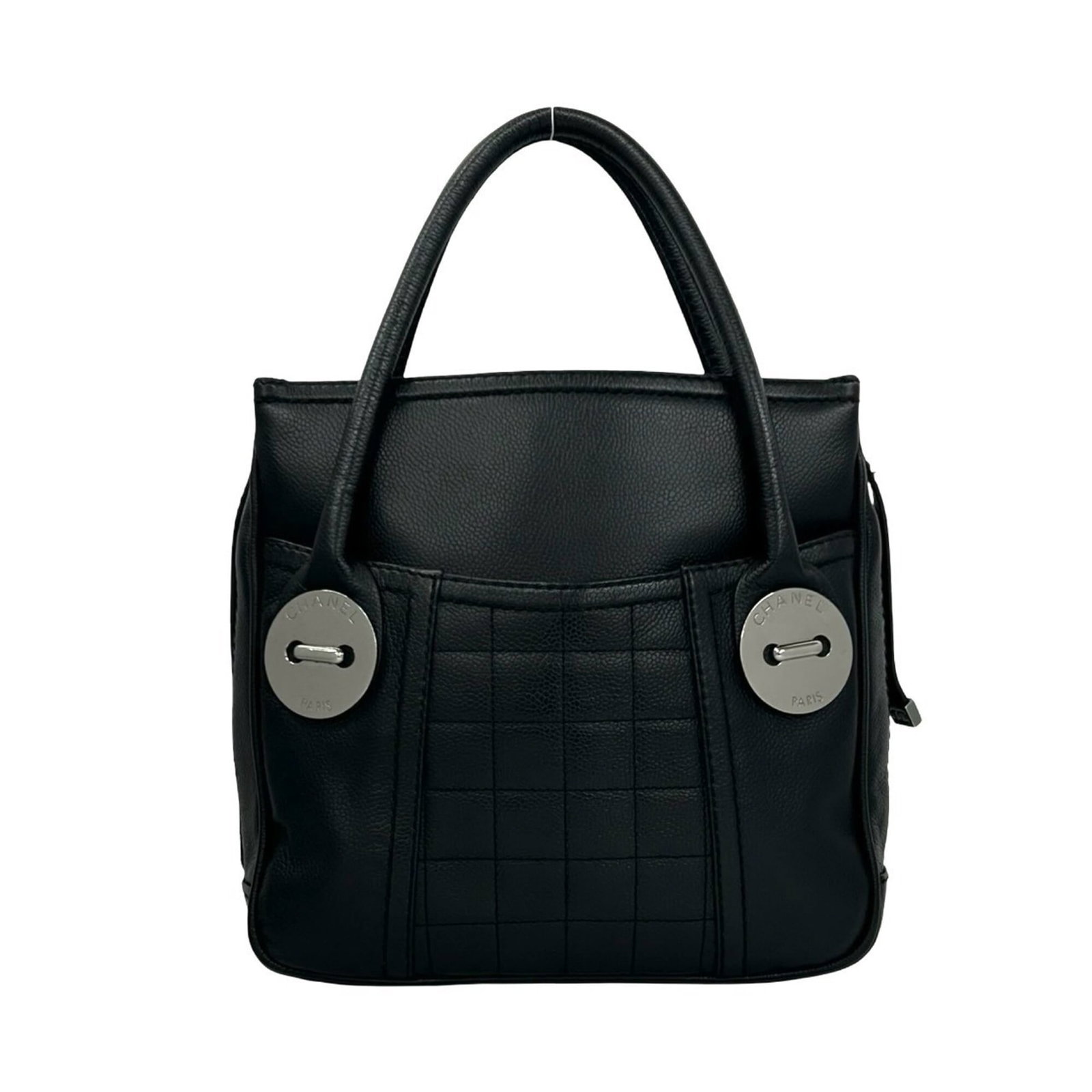Chanel Handbag Tote Bag Grained Calfskin: Chanel Handbag Tote Bag Grained Calfskin Grained Calfskin Chanel Handbag Tote Bag in Black. This sleek and sophisticated tote bag features a classic design made from high-quality Grained Calfskin,