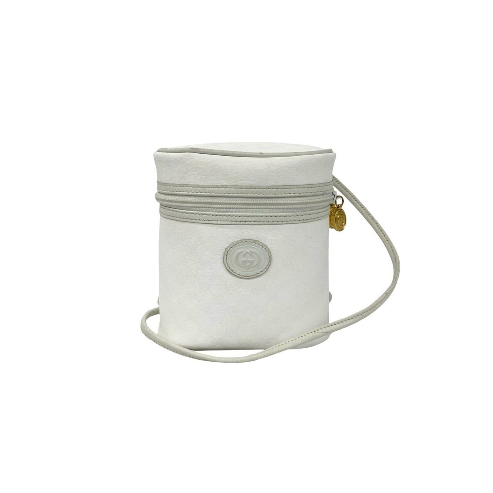 Vanity bag leather pvc gucci shoulder bag: Vanity bag leather pvc gucci shoulder bag White leather and PVC vanity bag from Gucci, measuring 14.5cm x 13cm x 7cm in size. This shoulder bag features a classic design with a signature style that se