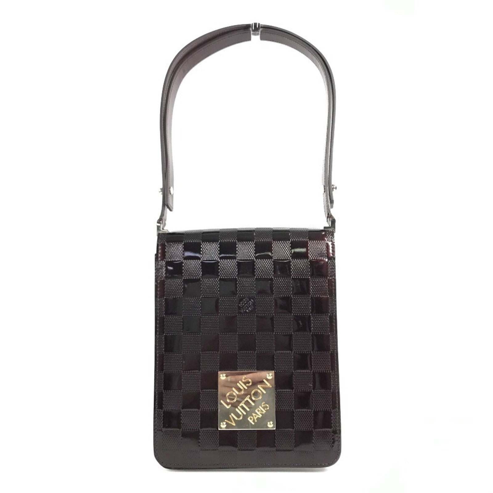 Shoulder bag Vernis by Louis Vuitton: Shoulder bag Vernis by Louis Vuitton Carmine Vernis shoulder bag by Louis Vuitton, featuring the iconic Vernis monogram pattern in rich purple hues. This stylish and sophisticated handbag measures 22.