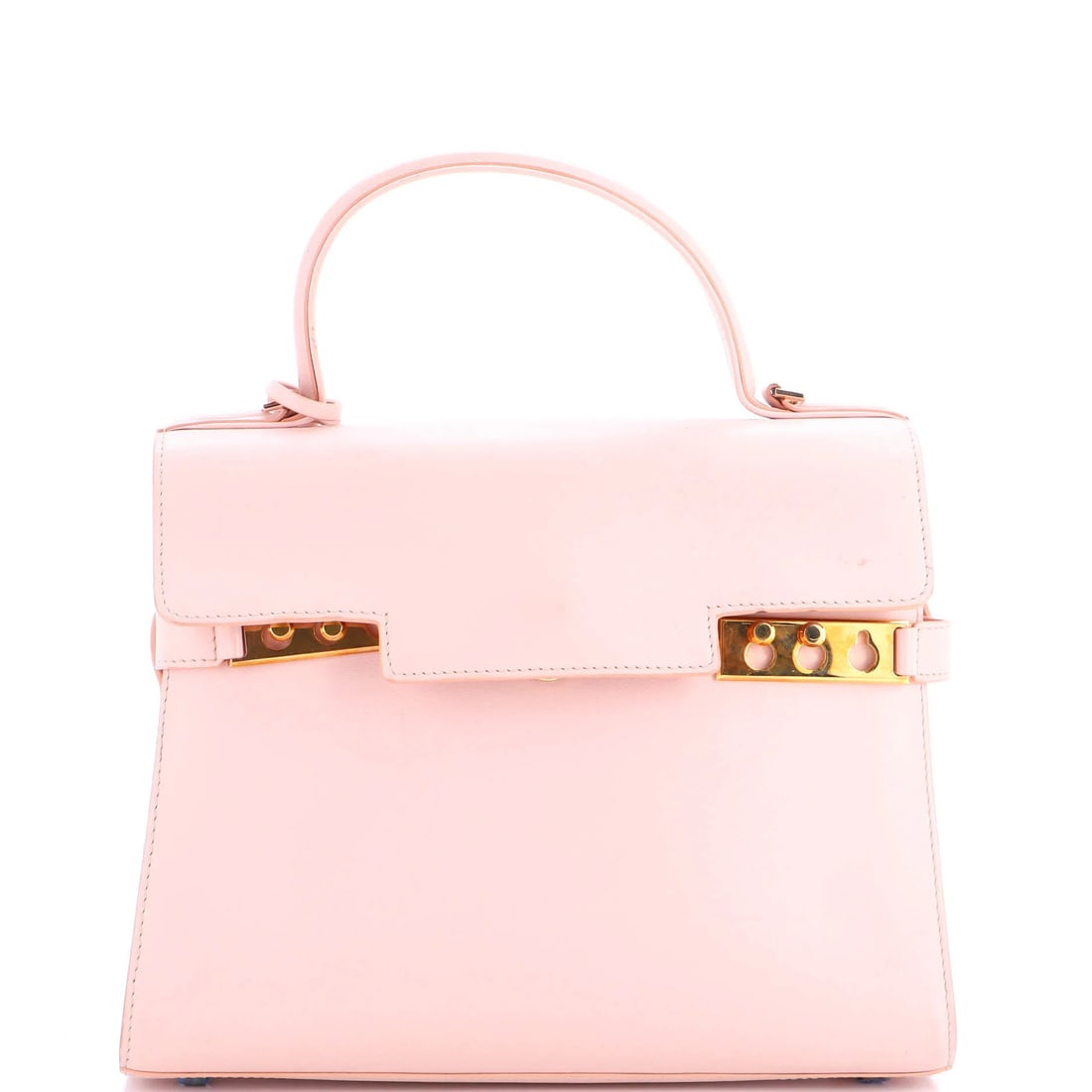 Tempete delvaux leather top bag handle: Tempete delvaux leather top bag handle The Tempete delvaux leather top bag handle features a striking pink exterior with gold hardware, showcasing the brand's signature style. Made from high-quality