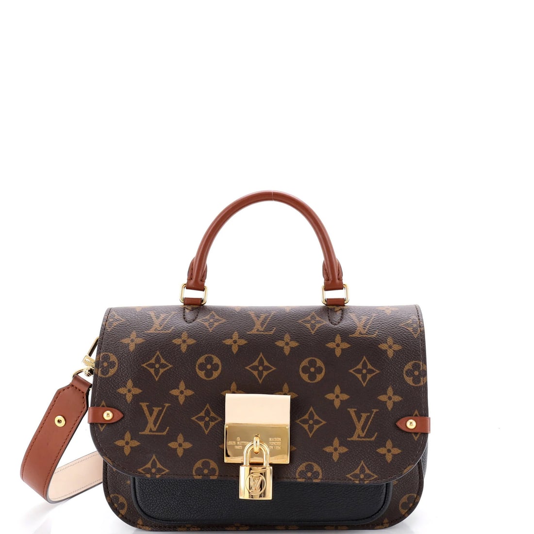 Vuitton Louis Vaugirard Monogram Canvas Leather Handbag: Vuitton Louis Vaugirard Monogram Canvas Leather Handbag Black Vuitton Louis Vaugirard Monogram Canvas Leather Handbag with gold hardware, featuring top handle and microfiber interior. This great