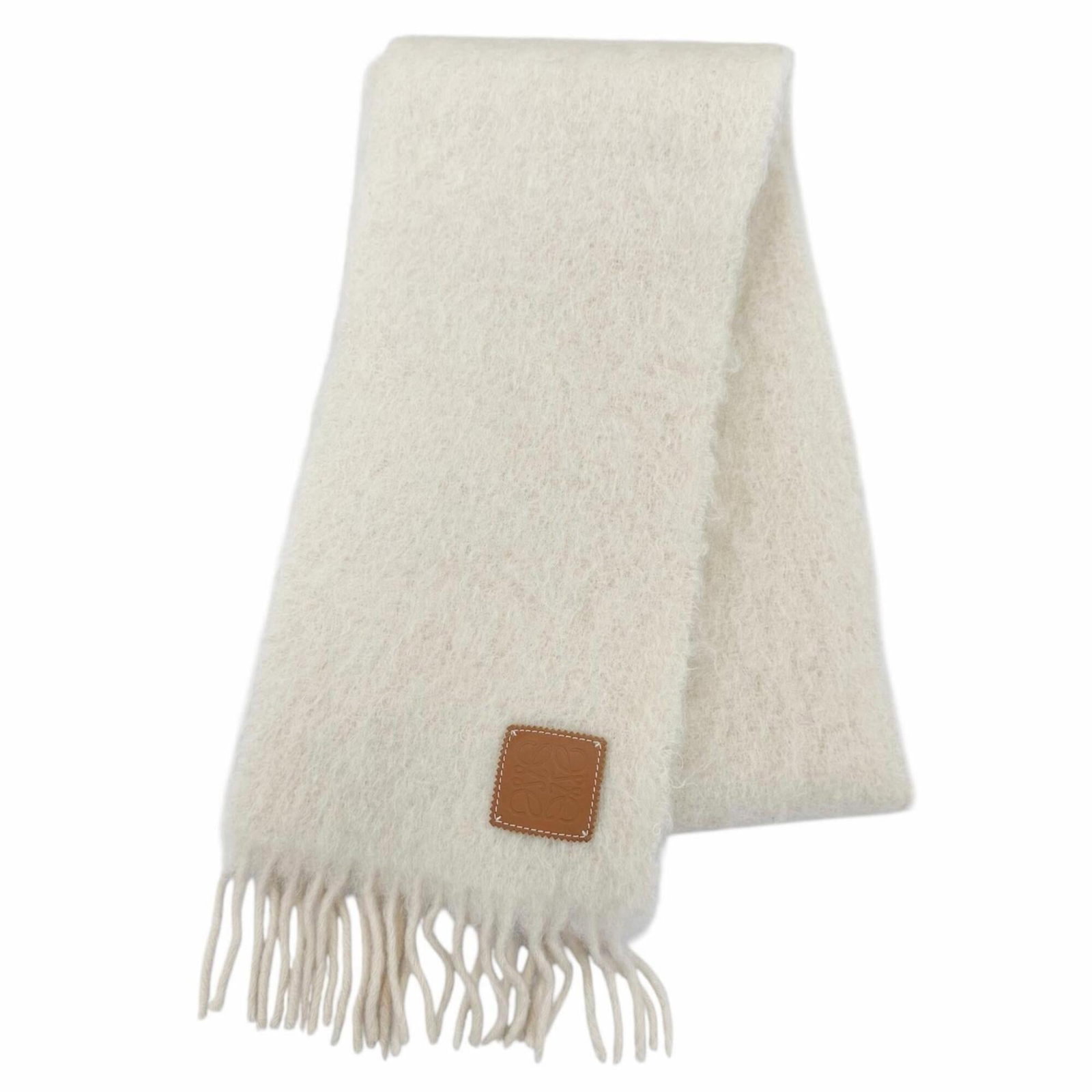 Stole Mohair Wool Nylon Loewe: Stole Mohair Wool Nylon Loewe Stole from the renowned Spanish fashion house Loewe, this exquisite piece boasts a unique blend of mohair, wool, and nylon materials. Its striking ivory color and