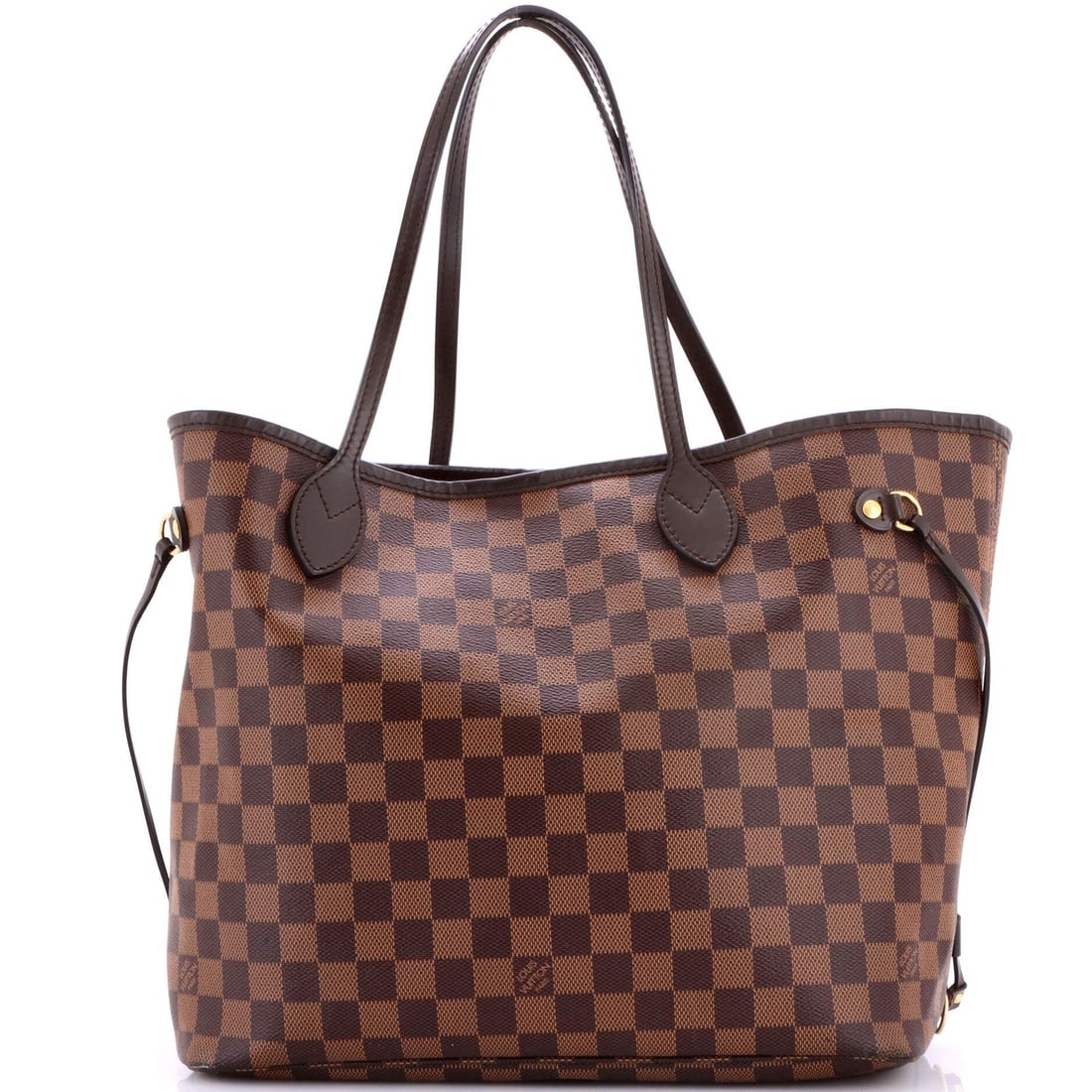 Louis Vuitton Neverfull NM Tote Damier MM: Louis Vuitton Neverfull NM Tote Damier MM Brown Louis Vuitton Neverfull NM Tote Damier MM, featuring canvas coated leather exterior with gold hardware. This classic tote measures 11" tall and 12.5" wi