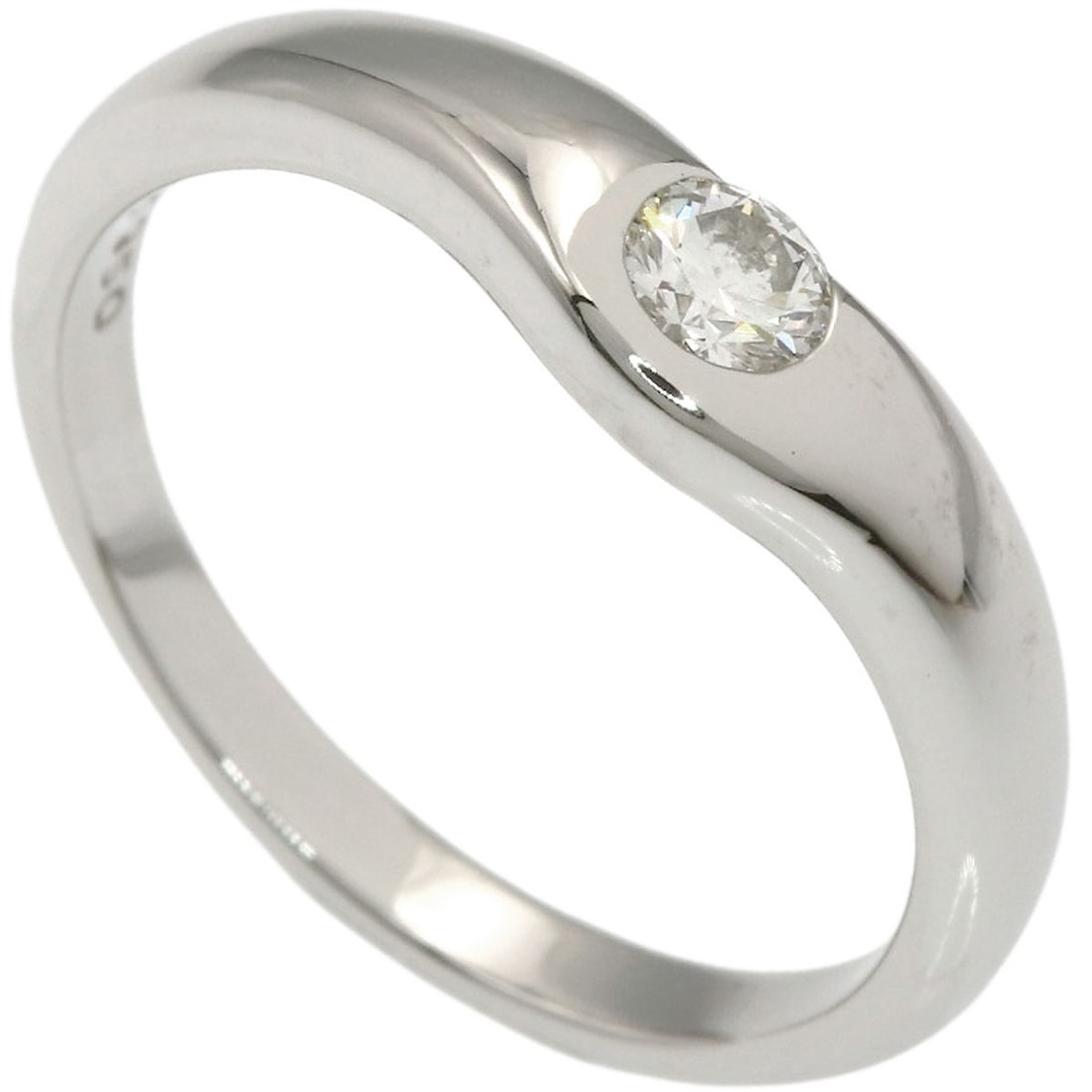 Tiffany&Co. Curved Band 1P Diamond Ring Platinum Pt950: Tiffany&Co. Curved Band 1P Diamond Ring Platinum Pt950 Platinum Pt950 Tiffany&Co. Curved Band Diamond Ring in Silver Metal, featuring a signature and a diamond main stone, available in size 7(US).