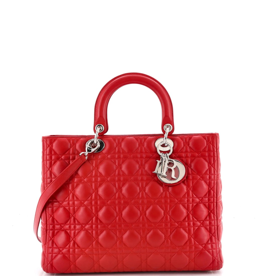 Cannage bag lady large lambskin quilt dior Christian: Cannage bag lady large lambskin quilt dior Christian The Lady Dior Bag Cannage Quilt Lambskin Large features a striking red exterior made from luxurious leather, adorned with intricate details and a s