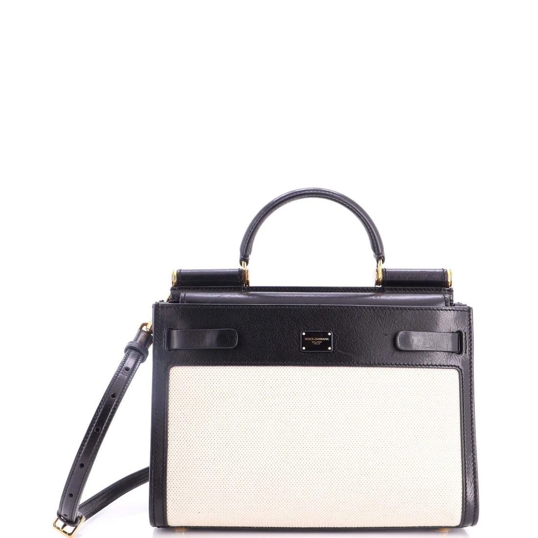 Dolce & Gabbana Sicily 62 Bag Leather Medium: Dolce & Gabbana Sicily 62 Bag Leather Medium Black leather medium-sized satchel from Dolce & Gabbana's Sicily 62 collection, featuring an aged gold hardware and a classic design. The bag has minor