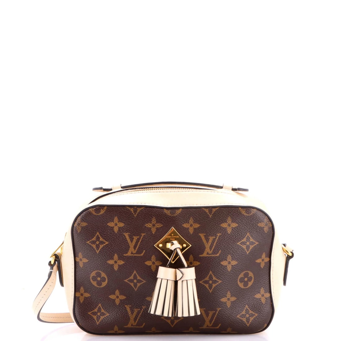 Saintonge Handbag Monogram Canvas Louis Vuitton Leather: Saintonge Handbag Monogram Canvas Louis Vuitton Leather Canvas Coated Leather Louis Vuitton Monogram Canvas Cross Body Bag with Gold Hardware, featuring neutral exterior and interior colors. The bag