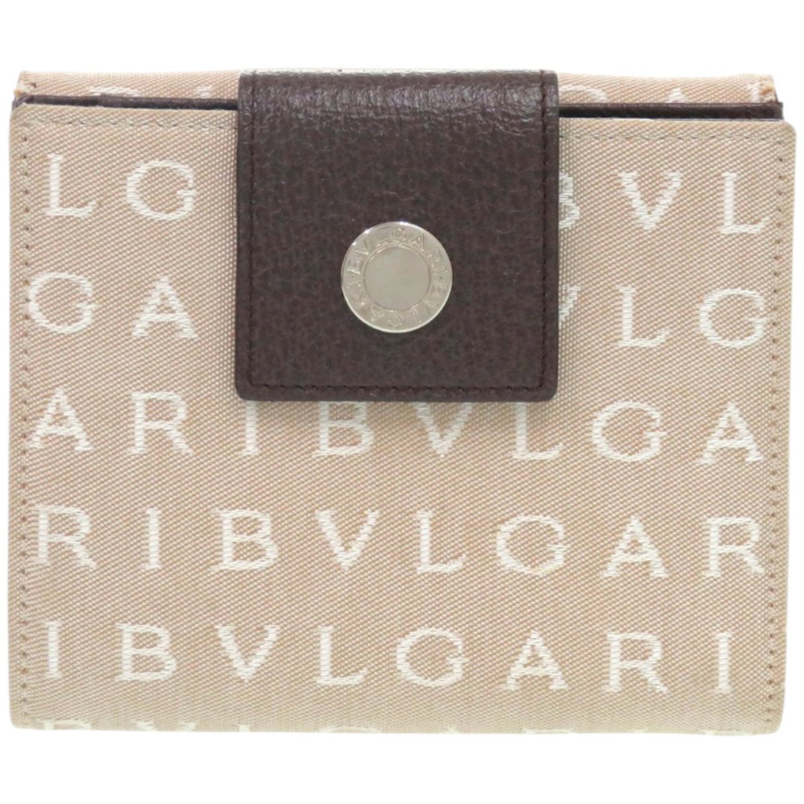 Bvlgari Wallet (Bi-Fold) Canvas Leather: Bvlgari Wallet (Bi-Fold) Canvas Leather Canvas and leather blend in classic Bvlgari design, with a bi-fold wallet featuring a neutral beige color. The compact size makes it easy to carry essentials,