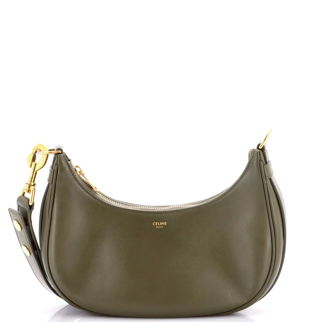Ava Strap Bag Leather Celine Medium: Ava Strap Bag Leather Celine Medium The Celine Ava Strap Bag in green leather features a medium size with a sleek hobos style, measuring 5" tall and 9" wide. This excellent condition bag boasts minor 