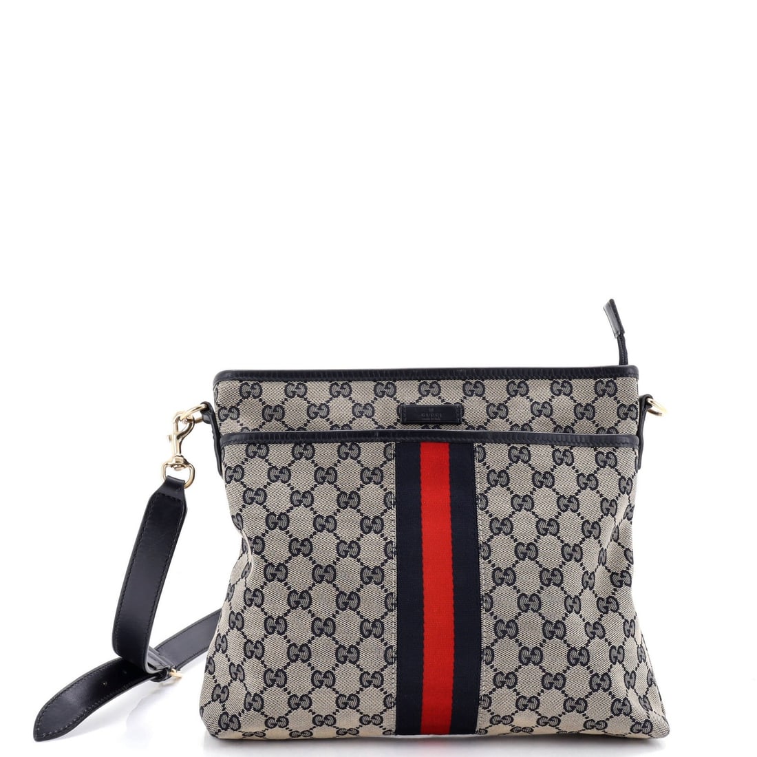 Gucci Front Pocket Web Messenger GG Canvas Small: Gucci Front Pocket Web Messenger GG Canvas Small Small Gucci Front Pocket Web Messenger Bag in Blue Canvas. This cross-body bag features a front pocket, web design, and gold-tone hardware. With its ca