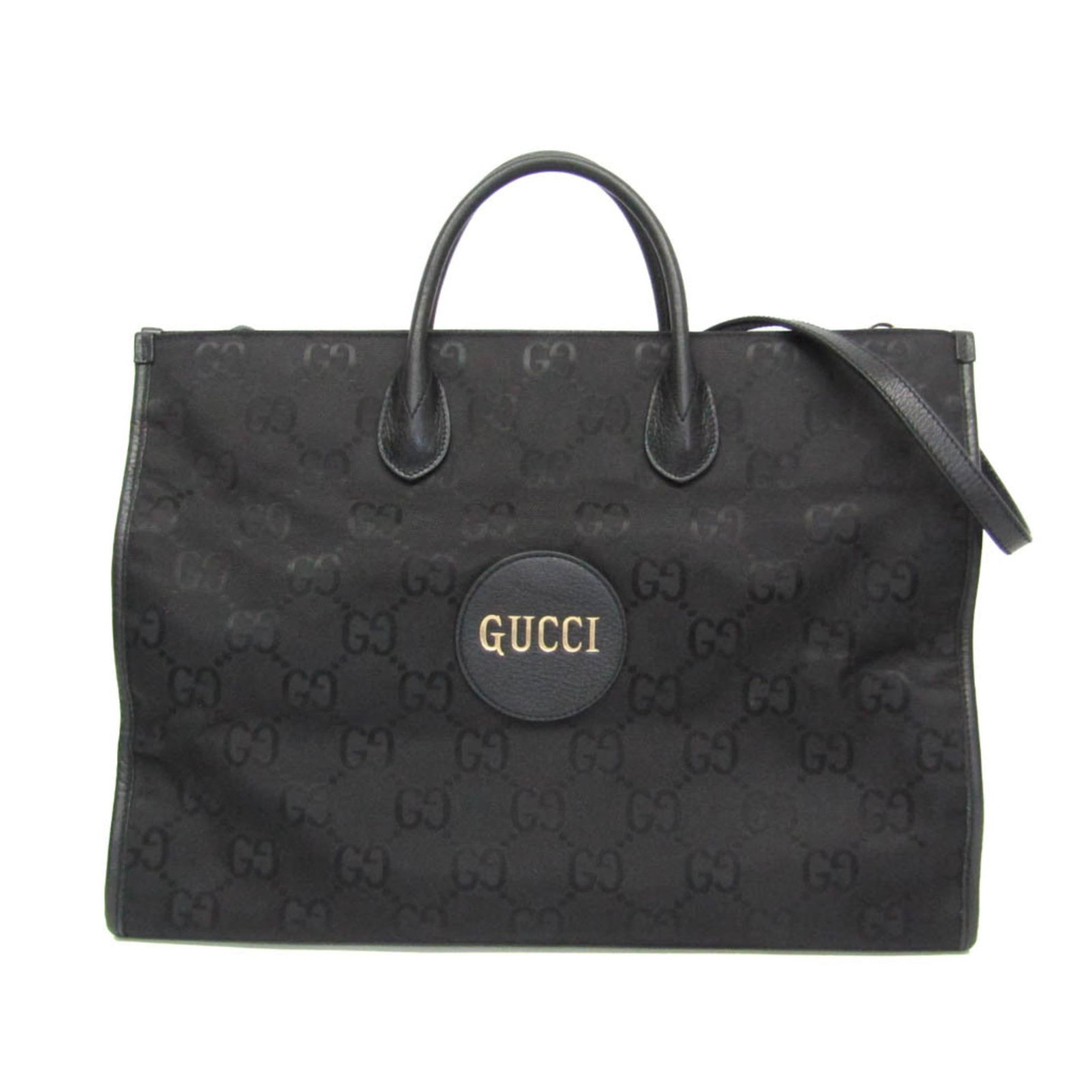 Nylon canvas handbag leather gucci bag shoulder: Nylon canvas handbag leather gucci bag shoulder Nylon canvas and leather Gucci bag, featuring an open design with a zipper pocket for added convenience. The Off the Grid GG model boasts a sleek black 
