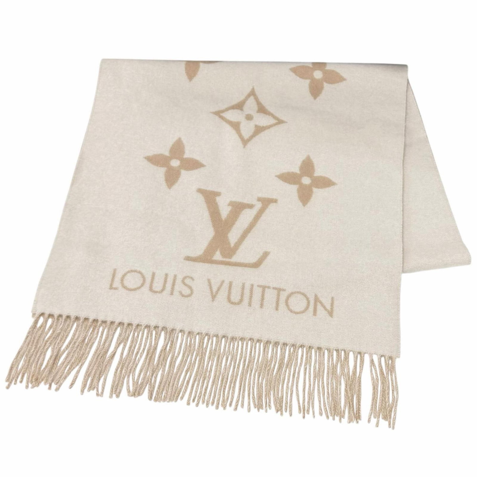 Cashmere Stole Louis Vuitton: Cashmere Stole Louis Vuitton Cashmere Stole from Louis Vuitton, crafted in Italy with 100% cashmere material. Measuring 1.71m x 46cm, this elegant stole boasts a classic beige color and luxurious