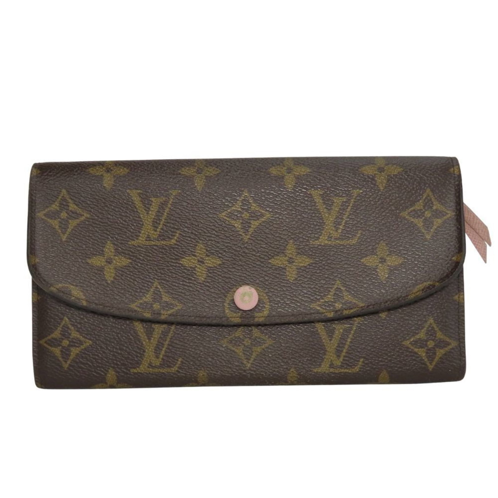 Louis Vuitton bi fold monogram wallet: Louis Vuitton bi fold monogram wallet The Louis Vuitton bi-fold monogram wallet boasts its iconic brown and rose ballerine colors, showcasing the brand's signature style. Made from high-quality materi