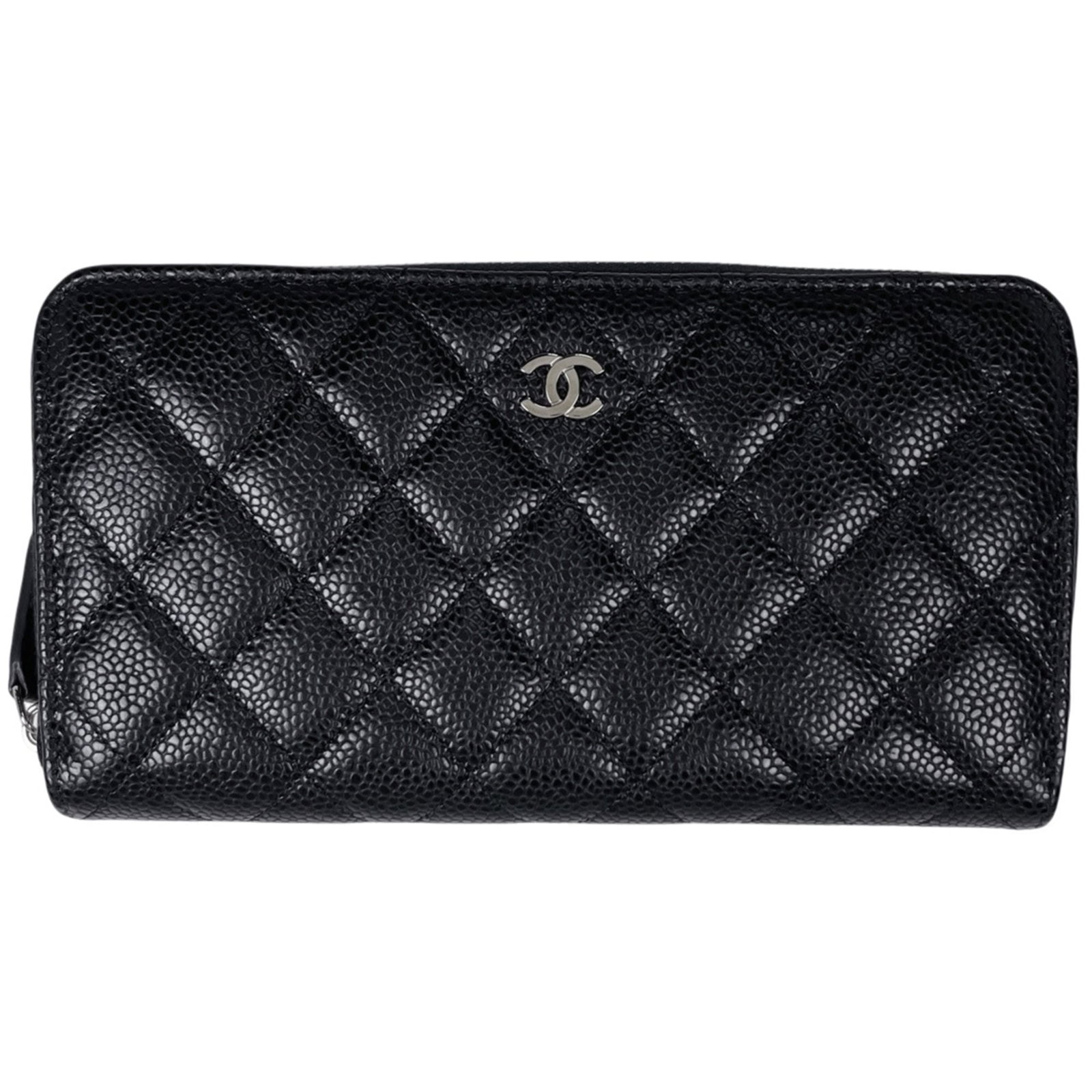 Calfskin long bi-fold wallet from Chanel: Calfskin long bi-fold wallet from Chanel Calfskin long bi-fold wallet from Chanel boasts sleek black design, precision-cut to fit perfectly in your hand. Made from high-quality grained Calfskin, its c