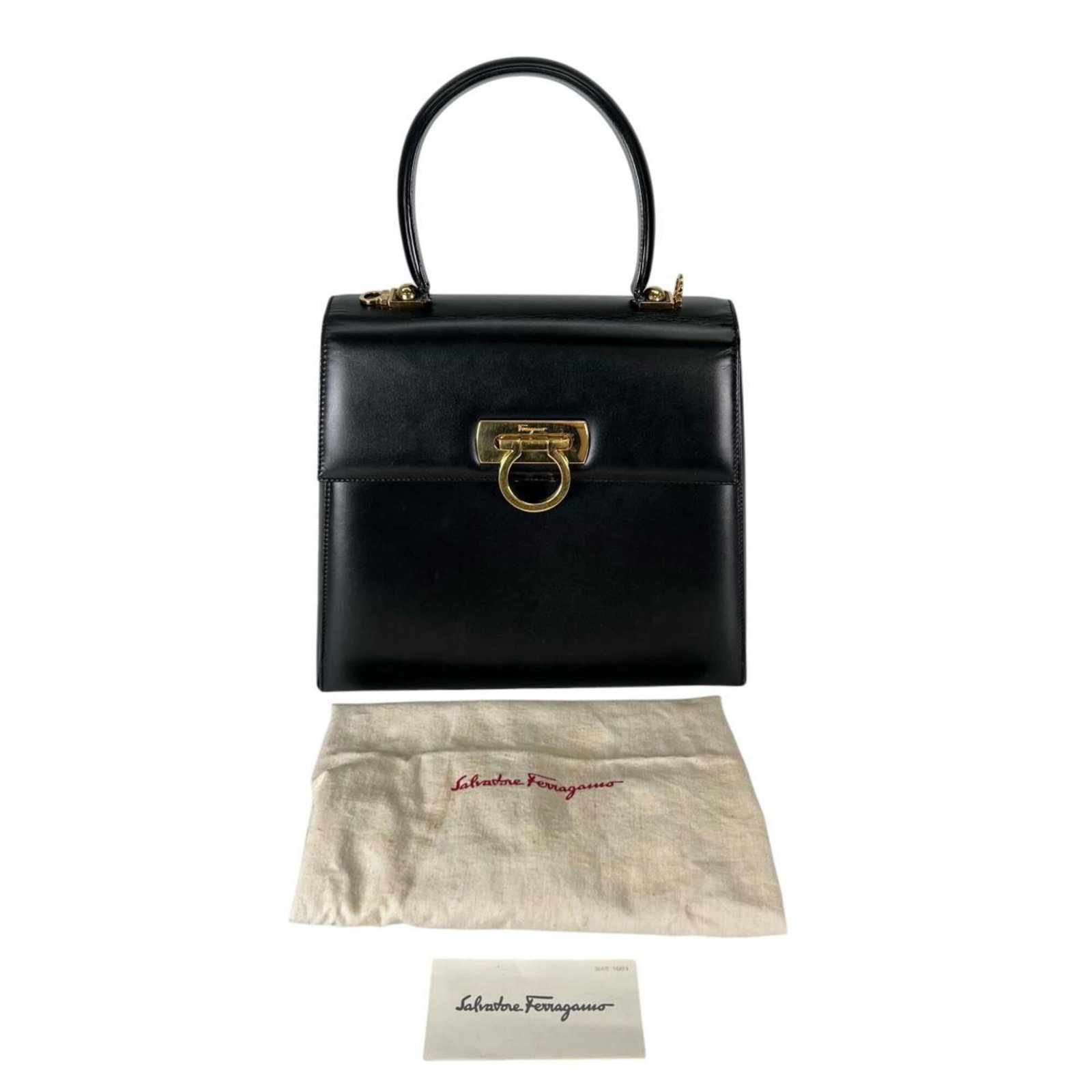 Salvatore Ferragamo Handbag Leather: Salvatore Ferragamo Handbag Leather Salvatore Ferragamo handbag leather is crafted from high-quality black leather, measuring 23cm x 27cm x 11cm. This Italian-made bag features a classic design and