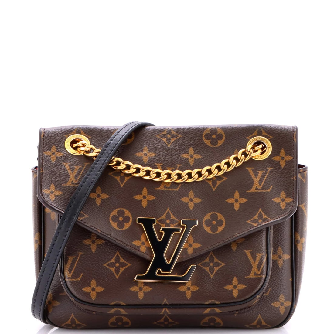 Monogram Canvas Louis Vuitton Passy Handbag: Monogram Canvas Louis Vuitton Passy Handbag Brown Monogram Canvas Louis Vuitton Passy Cross Body Bag with Gold Hardware, featuring a signature and canvas coated exterior. The bag has scuffs, minor cre