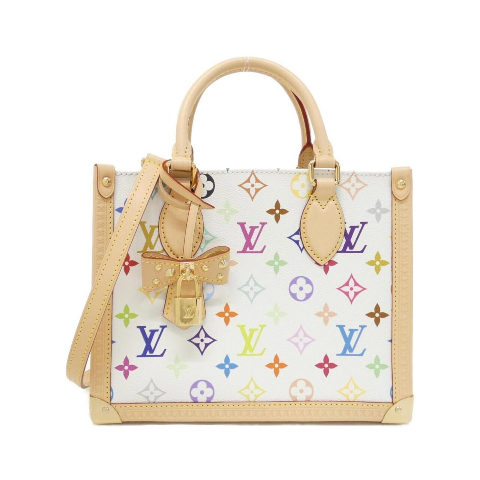 Canvas Coated Louis Vuitton Handbag: Canvas Coated Louis Vuitton Handbag White coated canvas Louis Vuitton handbag with gold hardware, measuring 19cm x 25cm x 11cm. This classic design features a timeless combination of style and