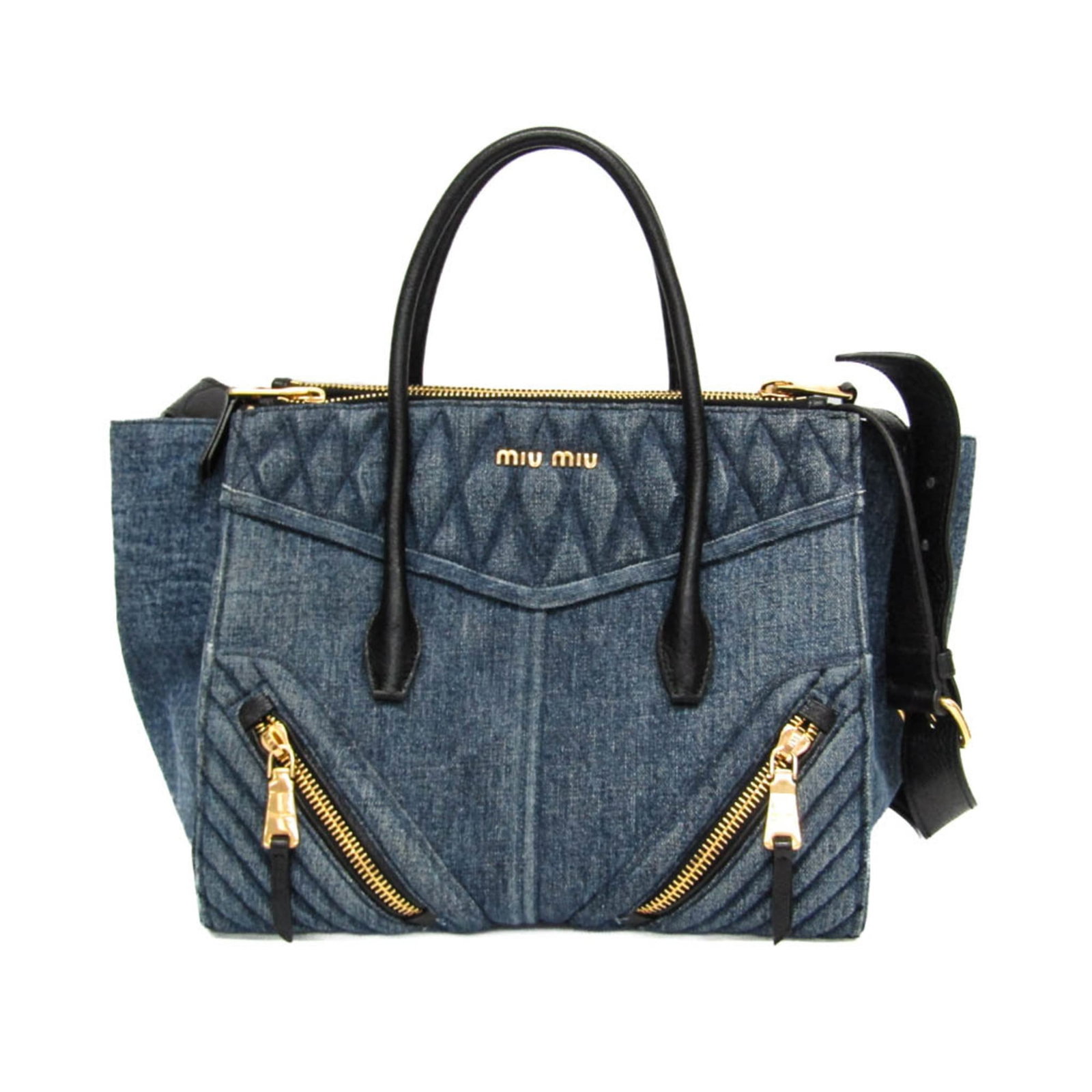 Miu Handbag Shoulder Bag Denim Leather: Miu Handbag Shoulder Bag Denim Leather Denim and leather come together in the Miu Handbag Shoulder Bag RN1032 Biker, featuring a maximum width at the top of 44cm and a stylish zipper pocket on the