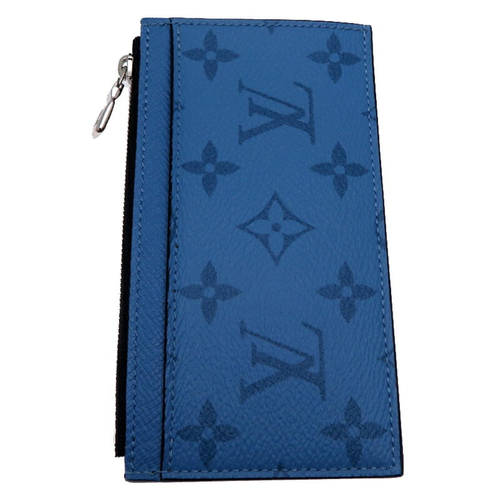 Louis Vuitton Card Taigarama Wallet: Louis Vuitton Card Taigarama Wallet The Louis Vuitton Card Taigarama Wallet boasts a sleek design with its taigarama material, showcasing a striking blue hue. Measuring 7.5cm x 14cm x 3cm, it comes