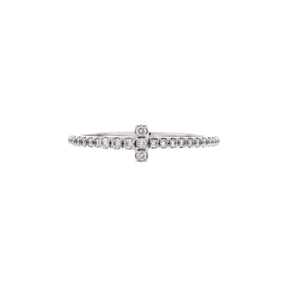 Tiffany White Gold Ring Pave Diamonds With 18K T Wire Band: Tiffany White Gold Ring Pave Diamonds With 18K T Wire Band Tiffany & Co.'s iconic T wire band shines in this exquisite white gold ring, adorned with pave diamonds that add a touch of elegance to its