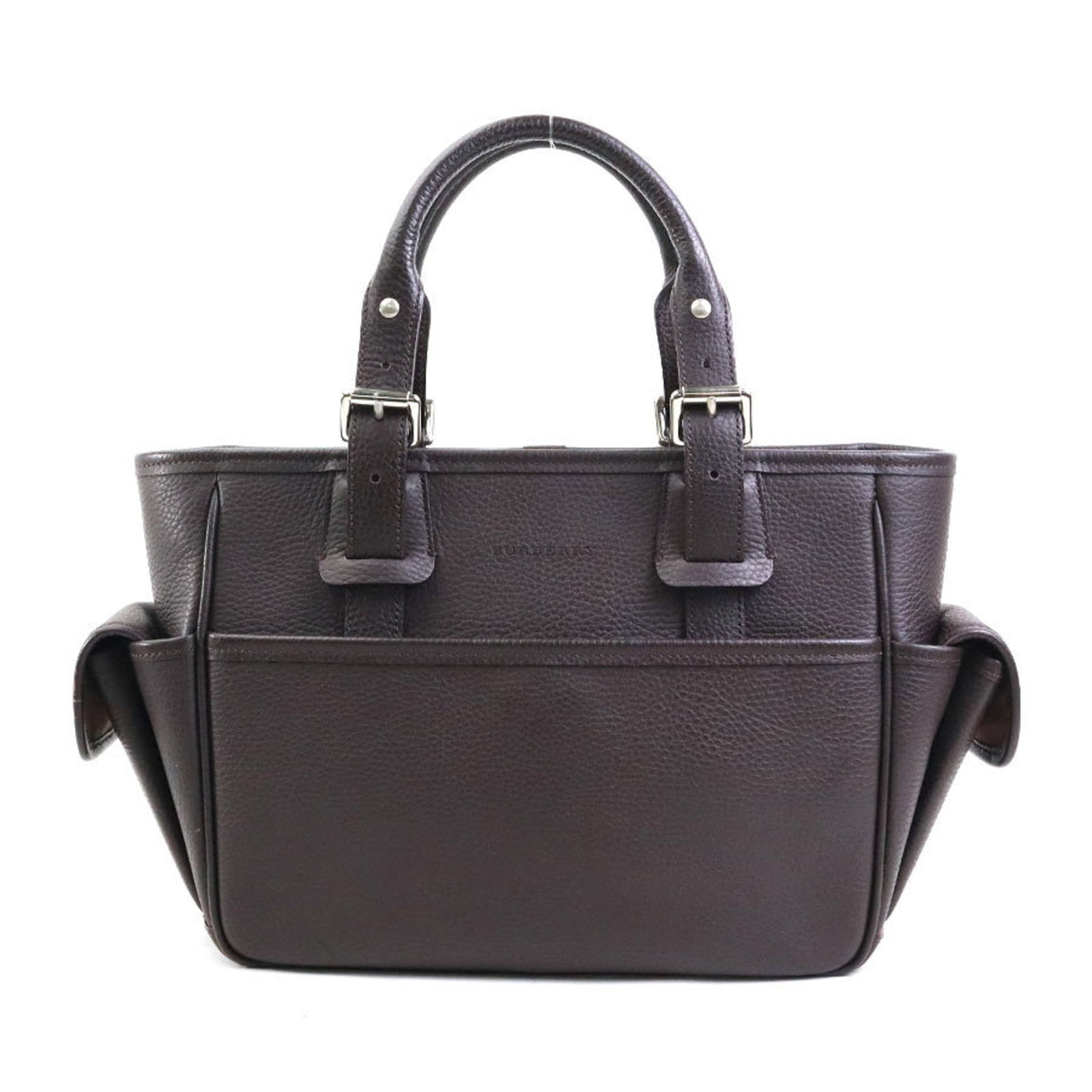 Handbag Leather by Burberry: Handbag Leather by Burberry Brown leather handbag from Burberry, measuring 22cm x 27cm x 11cm. Made entirely of high-quality leather, this classic design exudes timeless elegance. A stylish and