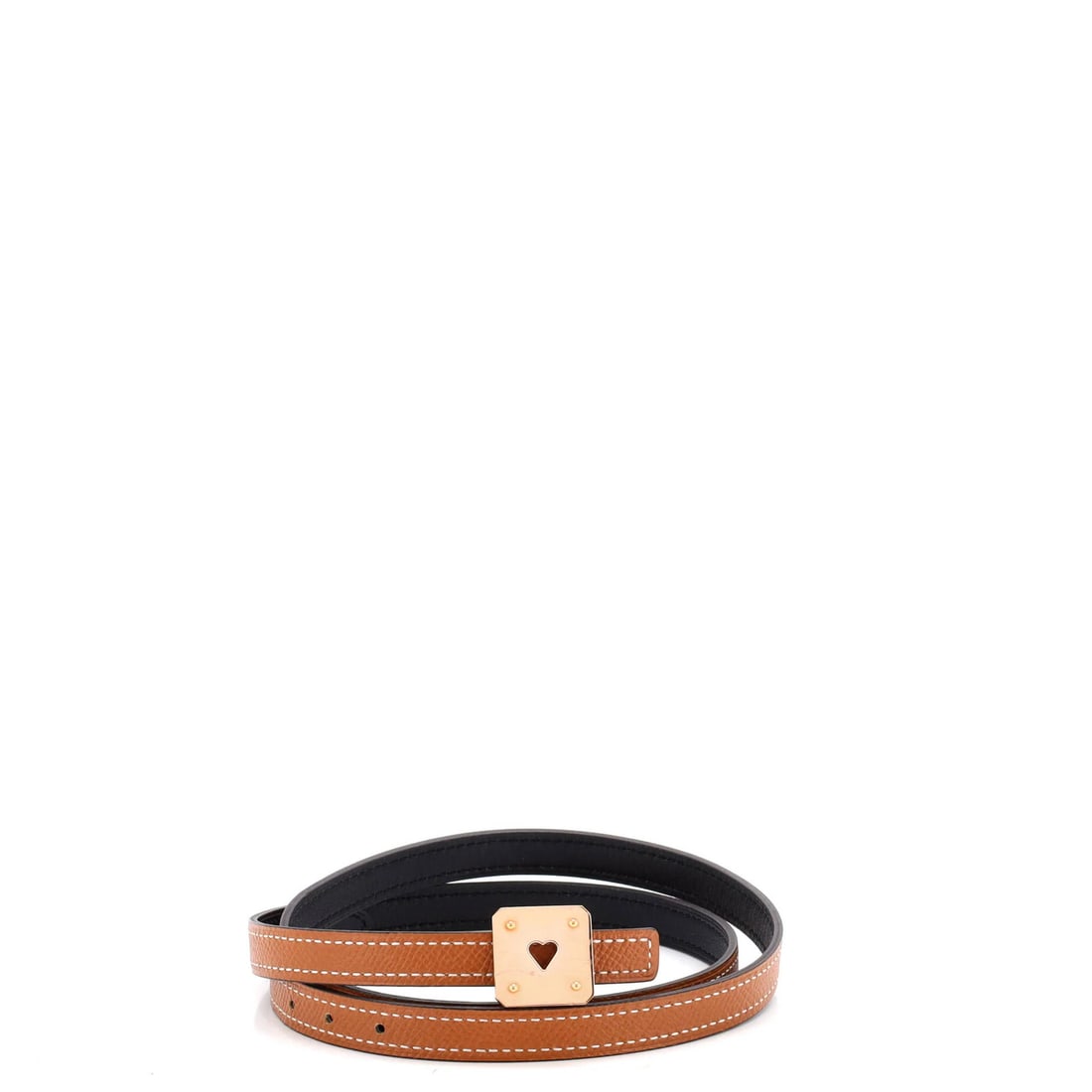 Hermes de Coeur reversible leather belt: Hermes de Coeur reversible leather belt Brown leather As de Coeur reversible belt from Hermes, featuring thin design and regular size. The exterior is made of high-quality brown leather, while the int