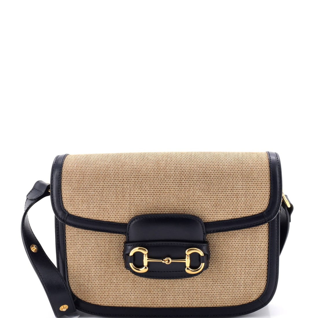 Gucci Horsebit 1955 Shoulder Bag Canvas and Leather Small: Gucci Horsebit 1955 Shoulder Bag Canvas and Leather Small Canvas and leather Gucci Horsebit 1955 Shoulder Bag in blue, featuring classic design elements and premium materials. This small shoulder bag 