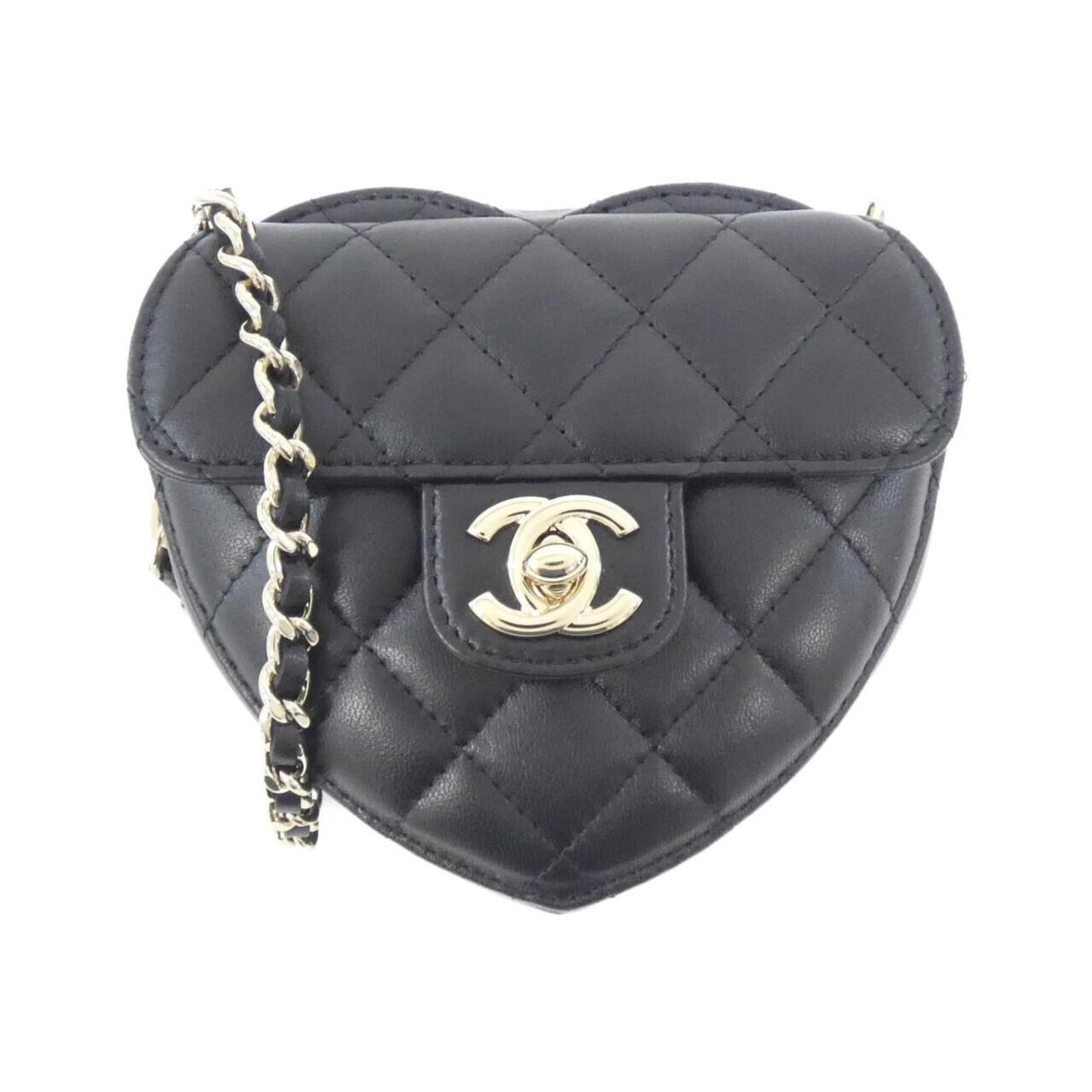 Shoulder Bag Leather Chanel: Shoulder Bag Leather Chanel Black leather shoulder bag from Chanel, featuring lamb leather construction and gold hardware. Measuring 12cm x 13cm x 4cm, this compact bag is a stylish accessory for ever