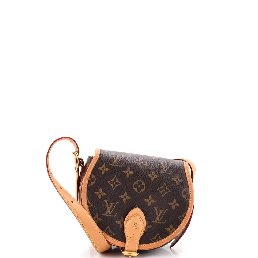 Tambourin NM Louis Vuitton Handbag Monogram Canvas: Tambourin NM Louis Vuitton Handbag Monogram Canvas Brown Louis Vuitton Tambourin NM Monogram Canvas Cross Body Bag with minor creases and scuffs, featuring gold hardware and a red microfiber