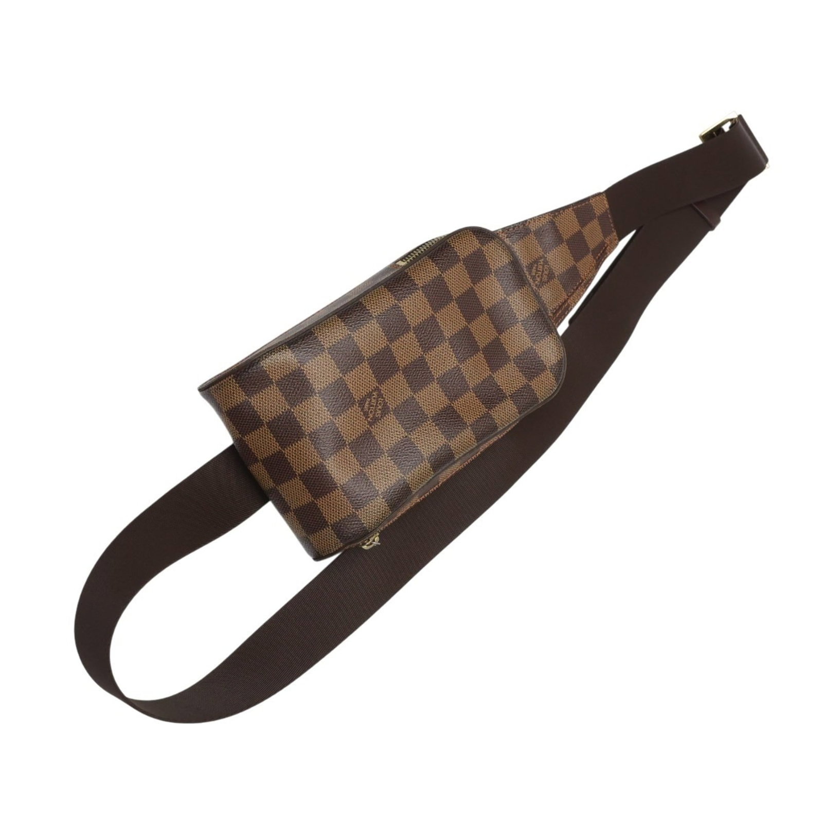 Canvas Damier Louis Vuitton Sling Pouch: Canvas Damier Louis Vuitton Sling Pouch Damier canvas pattern adds visual interest to this classic Louis Vuitton sling pouch, crafted from high-quality materials. Measuring 19cm x 12cm x 5cm, it