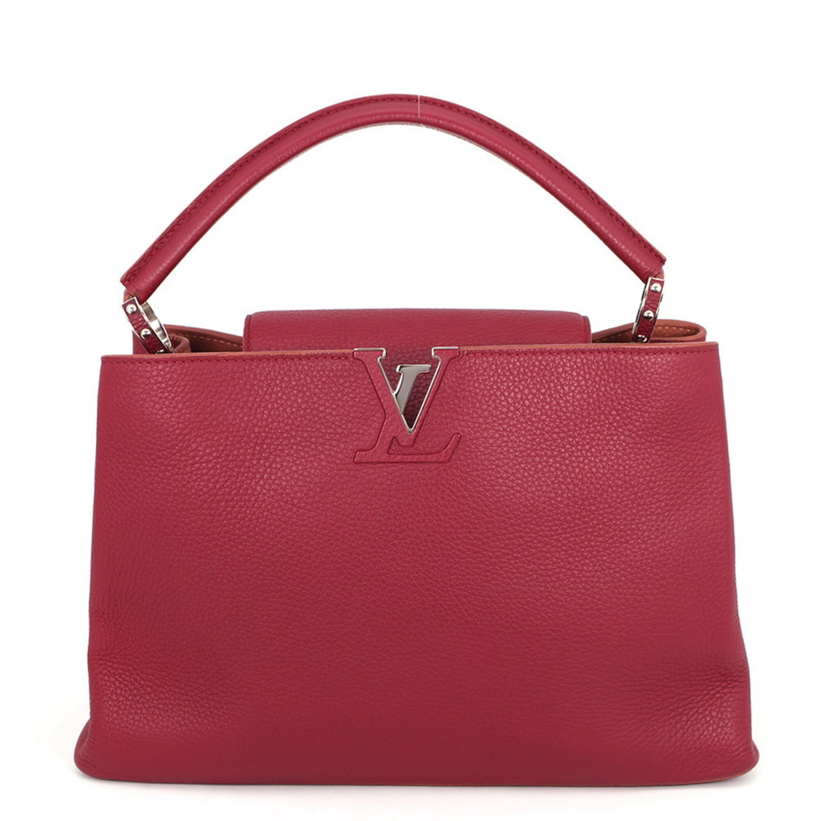 Louis Vuitton Handbag Leather: Louis Vuitton Handbag Leather Bordeaux, Salmon pink Parnassea leather Louis Vuitton handbag from France features silver hardware. The bag measures 22cm x 35.5cm x 14cm and has a classic design. Made