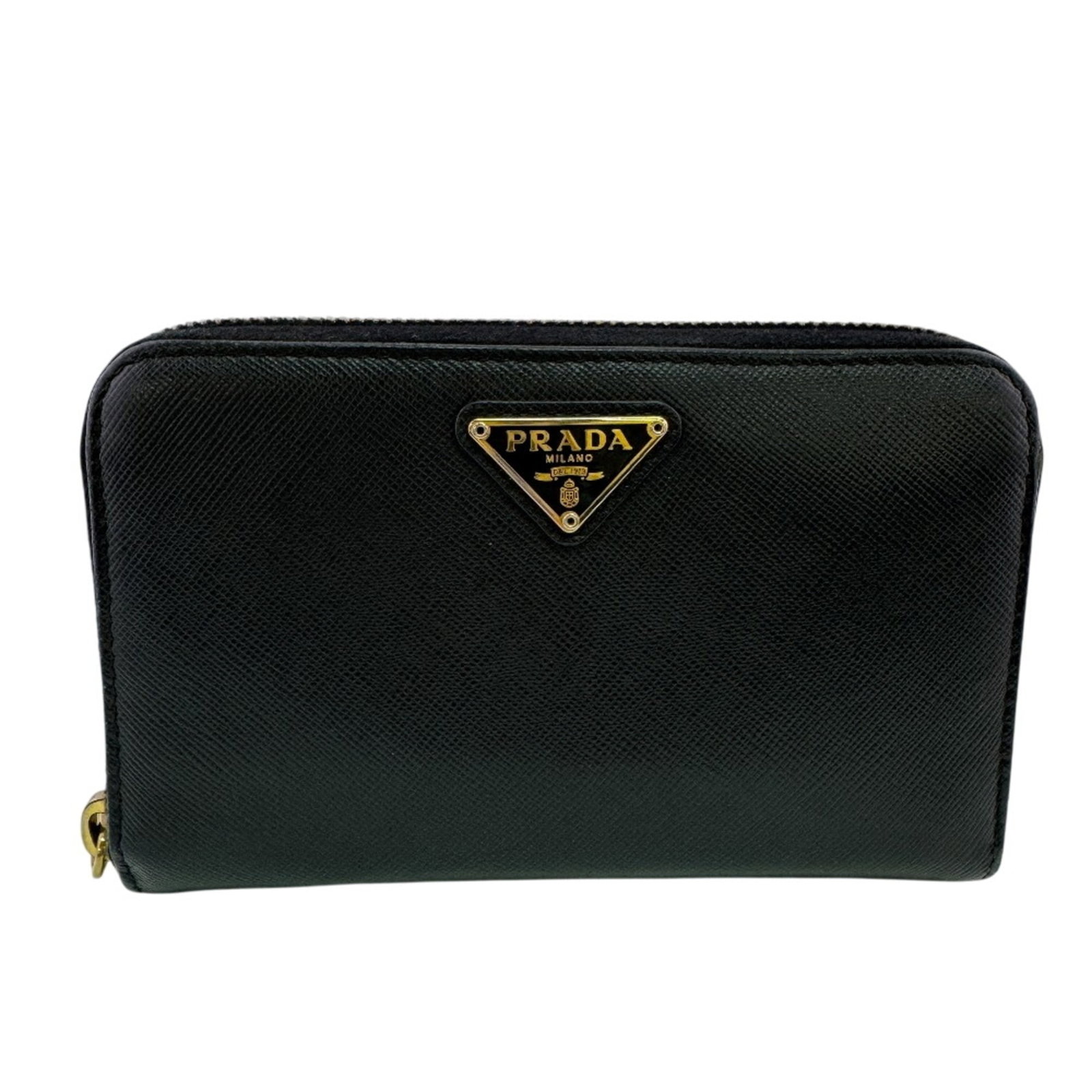 Prada Wallet (Bi-Fold) Leather: Prada Wallet (Bi-Fold) Leather Black bi-fold leather wallet from Prada, measuring 9.5cm x 15cm in size. This classic design features high-quality leather construction and a sleek, minimalist aesthetic