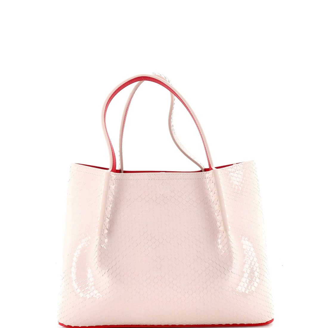 Small leather tote embossed snake Cabarock by Christian Louboutin: Small leather tote embossed snake Cabarock by Christian Louboutin Small leather tote with Cabarock snake embossed leather exterior in neutral color, featuring gold hardware and red interior. This