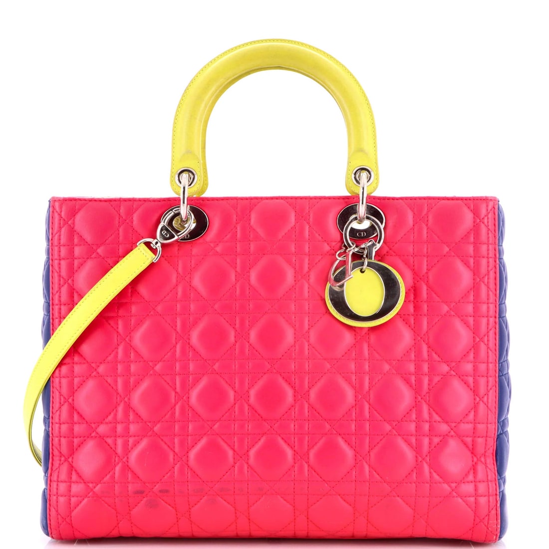 Christian Dior Lady Large Cannage Leather Quilt Bag Tricolor: Christian Dior Lady Large Cannage Leather Quilt Bag Tricolor The Christian Dior Lady Large Cannage Leather Quilt Bag Tricolor boasts a striking multicolor exterior, featuring quilted leather with a