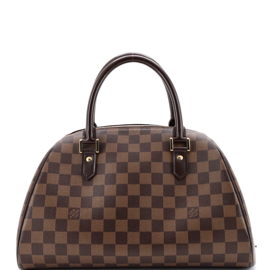 Handbag Damier Louis Vuitton Ribera: Handbag Damier Louis Vuitton Ribera This Louis Vuitton Ribera Handbag Damier MM features a classic bowler design with a rich brown canvas exterior and contrasting red microfiber interior. Minor