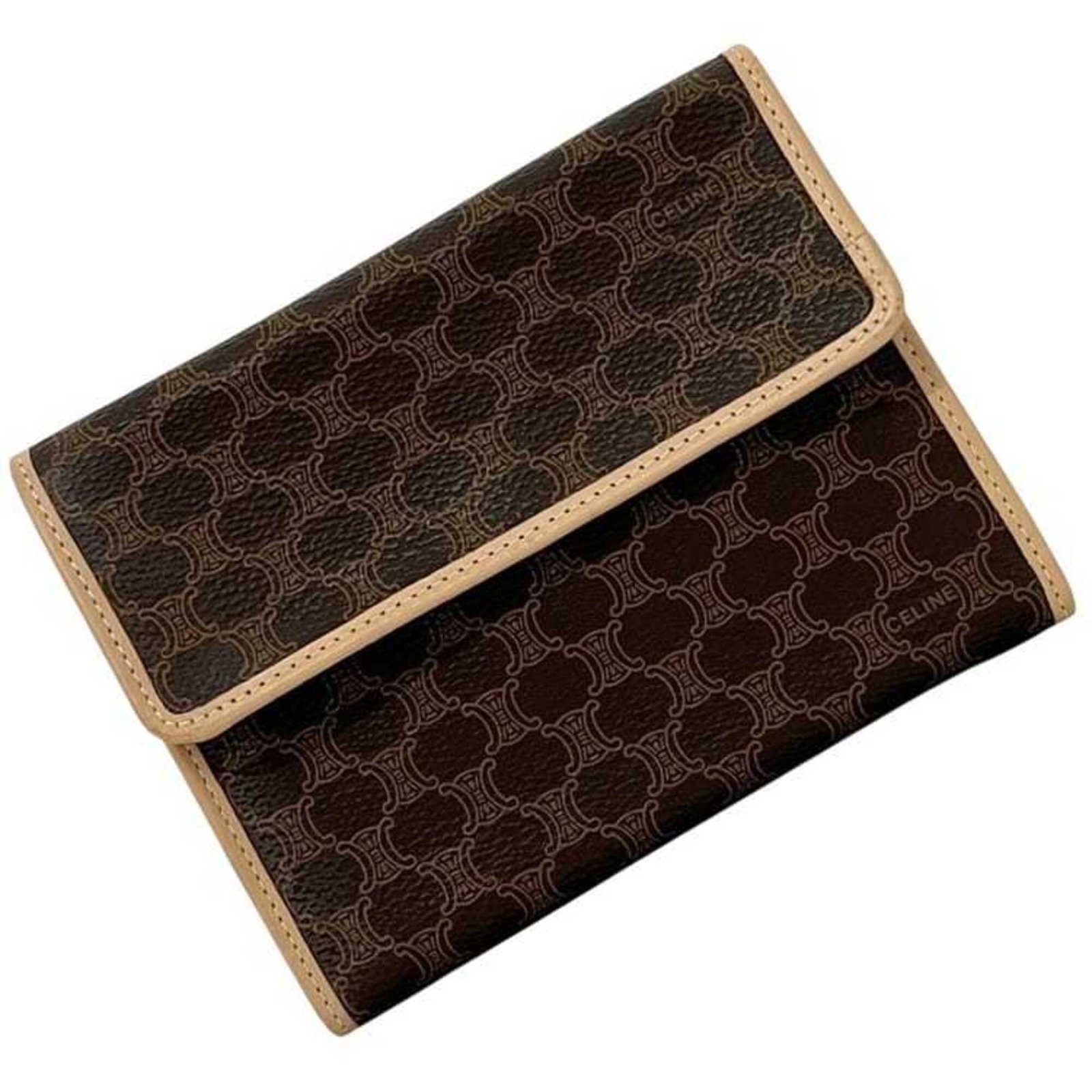 Celine Wallet (Tri-Fold) Pvc Leather: Celine Wallet (Tri-Fold) Pvc Leather Celine MPN 107587CAN.19DK Tri-Fold Wallet in Brown PVC Leather features a classic tri-fold design, combining the durability of PVC leather with the sleekness of