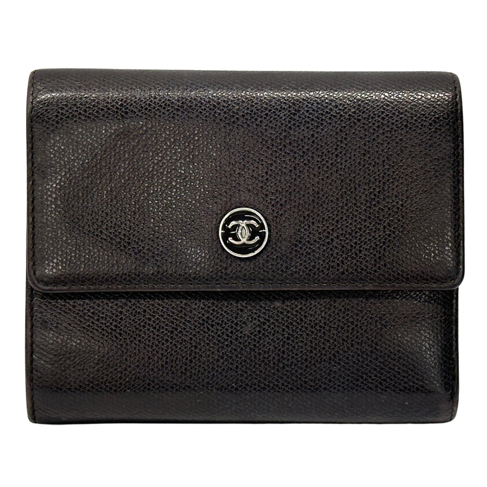 Chanel Wallet (Bi-Fold) Leather: Chanel Wallet (Bi-Fold) Leather Dark brown leather Chanel bi-fold wallet, measuring 10cm x 12.5cm x 2.5cm, offers a sleek and classic design. Crafted from high-quality Italian leather, this wallet