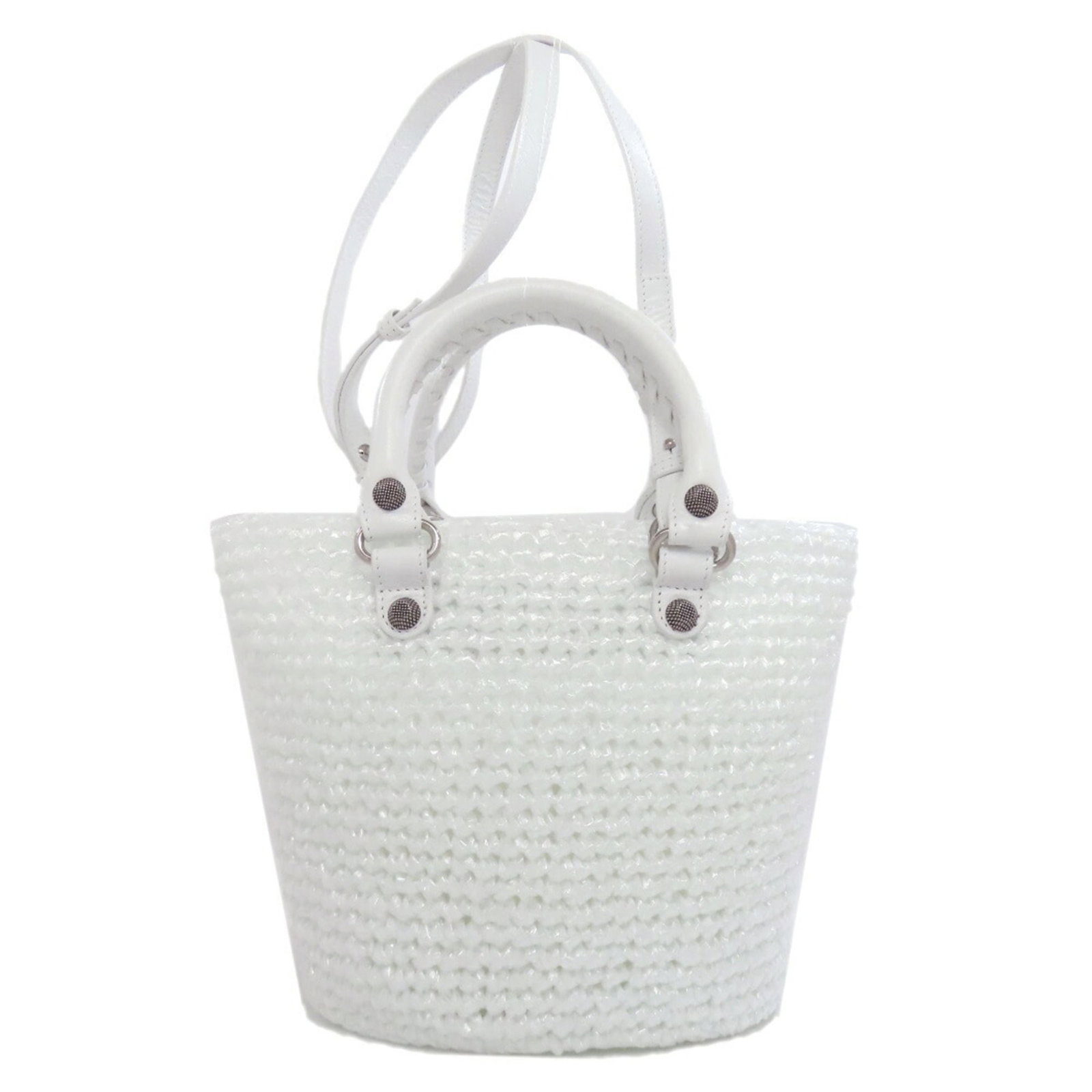 Handbag Polypropylene by Balenciaga: Handbag Polypropylene by Balenciaga This Balenciaga handbag is made from polypropylene, a durable and versatile material. The white color and compact size (20cm x 30cm x 13cm) make it a practical