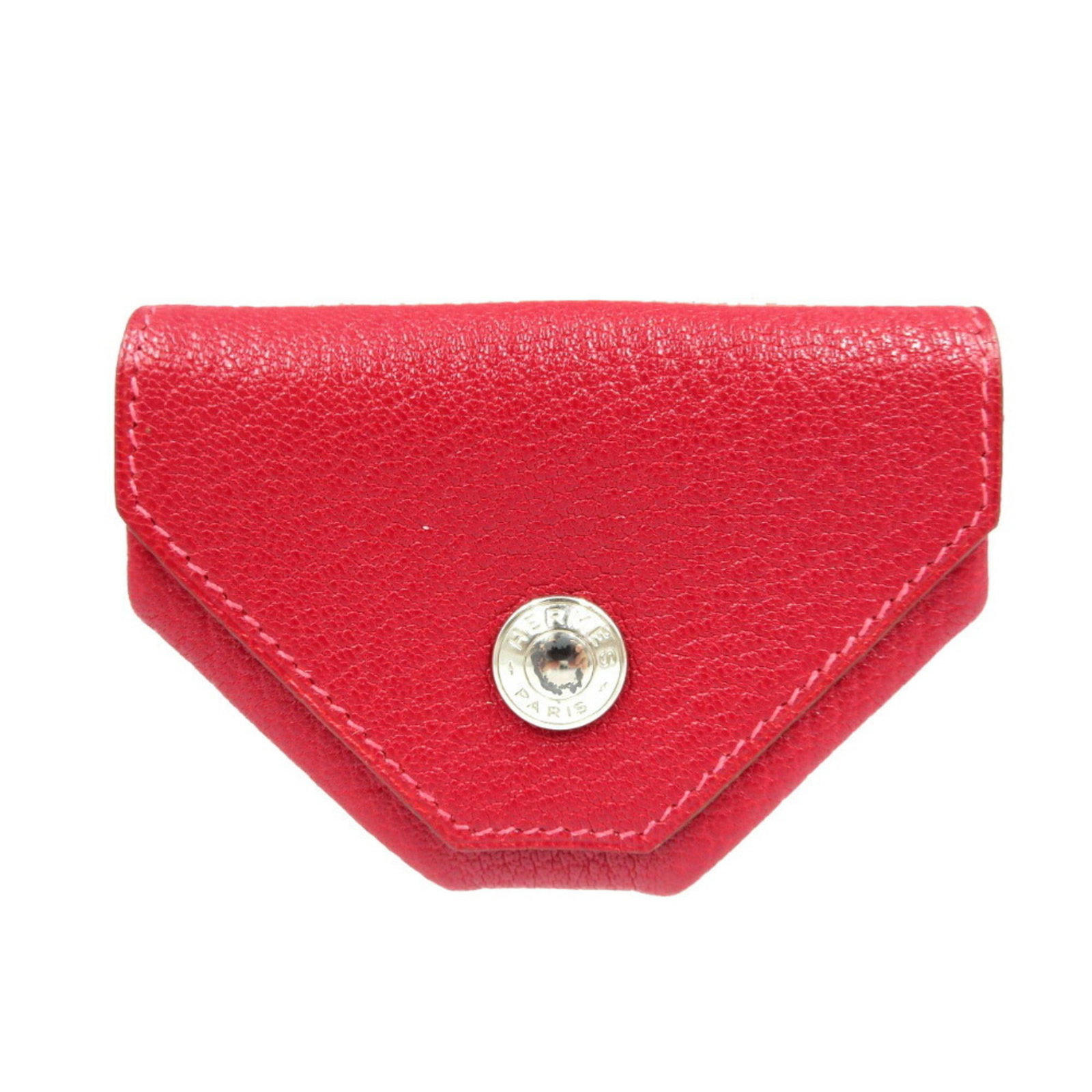 Hermes Coin Purse/ Coin Case Chevre Leather: Hermes Coin Purse/ Coin Case Chevre Leather Chevre leather coin purse/coin case from Hermes, featuring vibrant orange and red colors. Measuring 6.8cm x 8.8cm x 3cm, it adds a pop of color to any