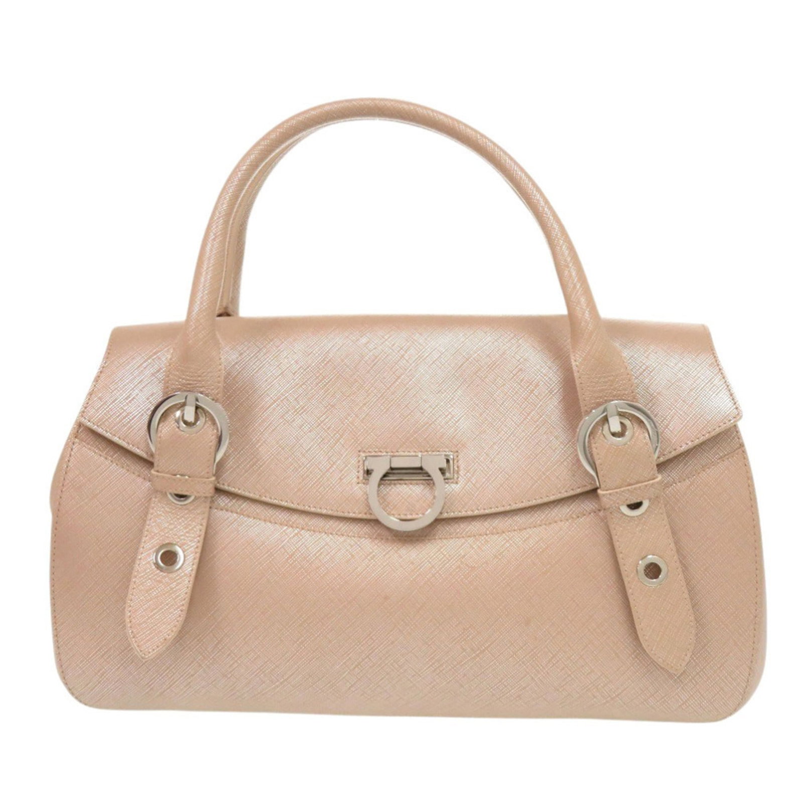 Salvatore Ferragamo Handbag Leather: Salvatore Ferragamo Handbag Leather Pink leather handbag from Salvatore Ferragamo, Italy, featuring silver hardware and a distinctive design. Made with high-quality leather, this bag measures 22cm x