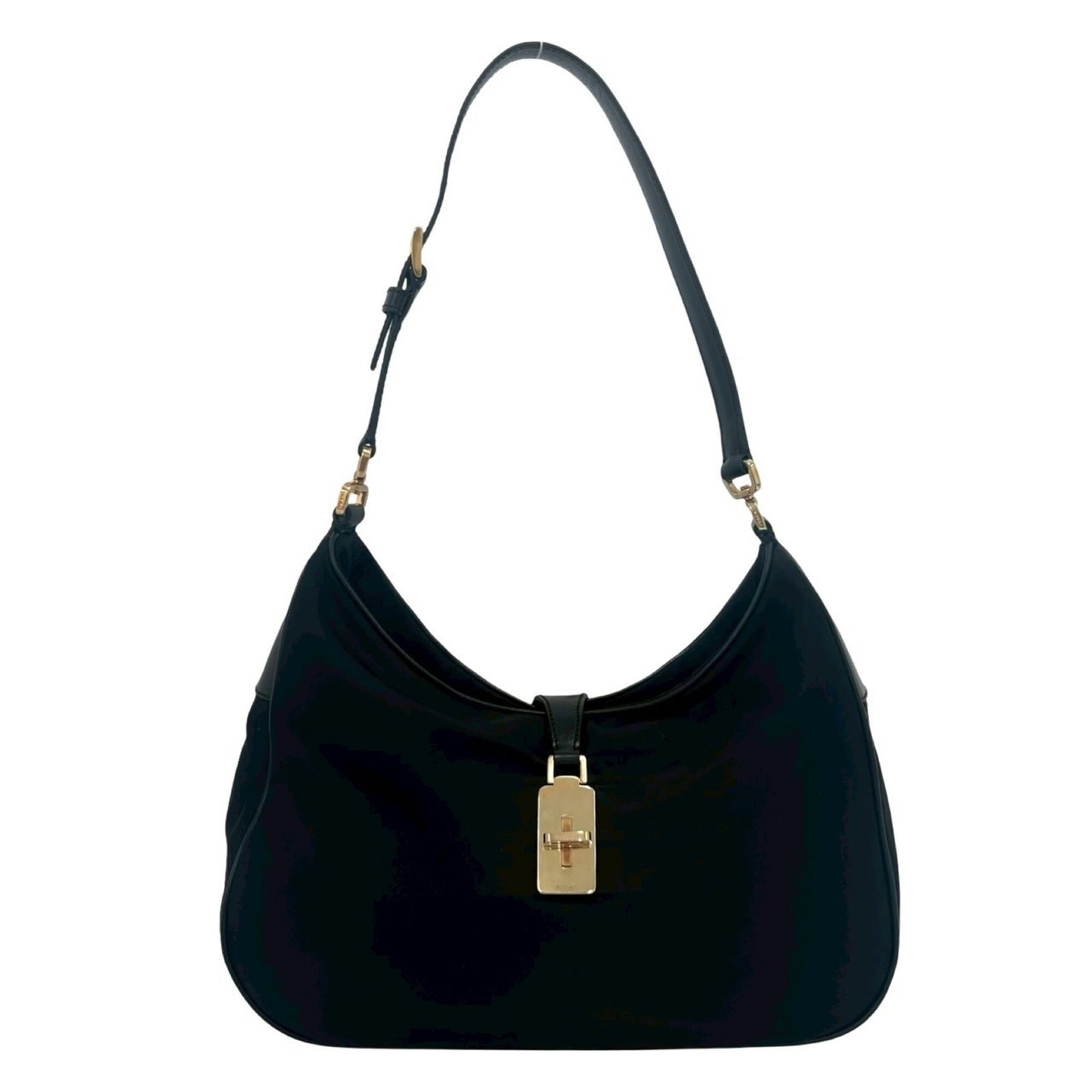Nylon leather shoulder handbag by Prada: Nylon leather shoulder handbag by Prada Nylon leather shoulder handbag by Prada, featuring a sleek black design with durable nylon and high-quality leather construction. This stylish bag measures 17.5
