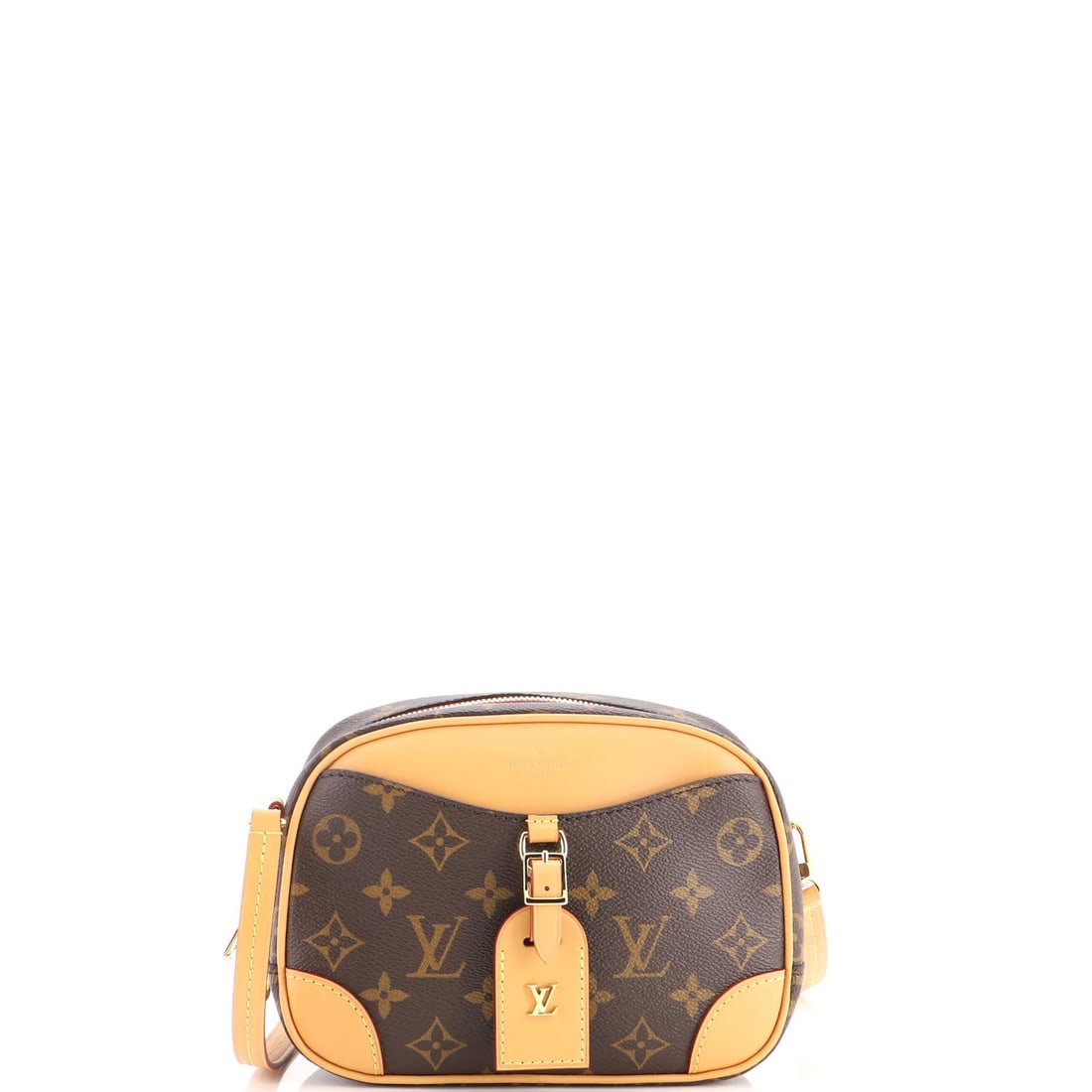 Canvas handbag monogram mini Louis Vuitton Deauville: Canvas handbag monogram mini Louis Vuitton Deauville Canvas handbag monogram mini Louis Vuitton Deauville, featuring the iconic cross body design with scuffs and edge wear on its brown canvas