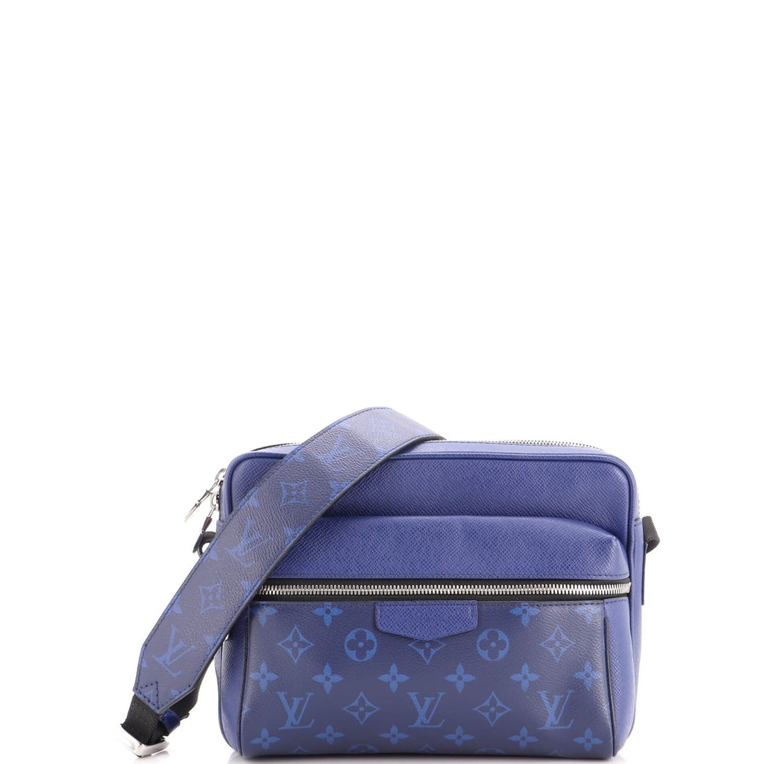 Louis Vuitton Outdoor Messenger Bag Monogram Taigarama: Louis Vuitton Outdoor Messenger Bag Monogram Taigarama Blue Louis Vuitton Outdoor Messenger Bag Monogram Taigarama features canvas-coated leather exterior and black fabric interior. The bag measures