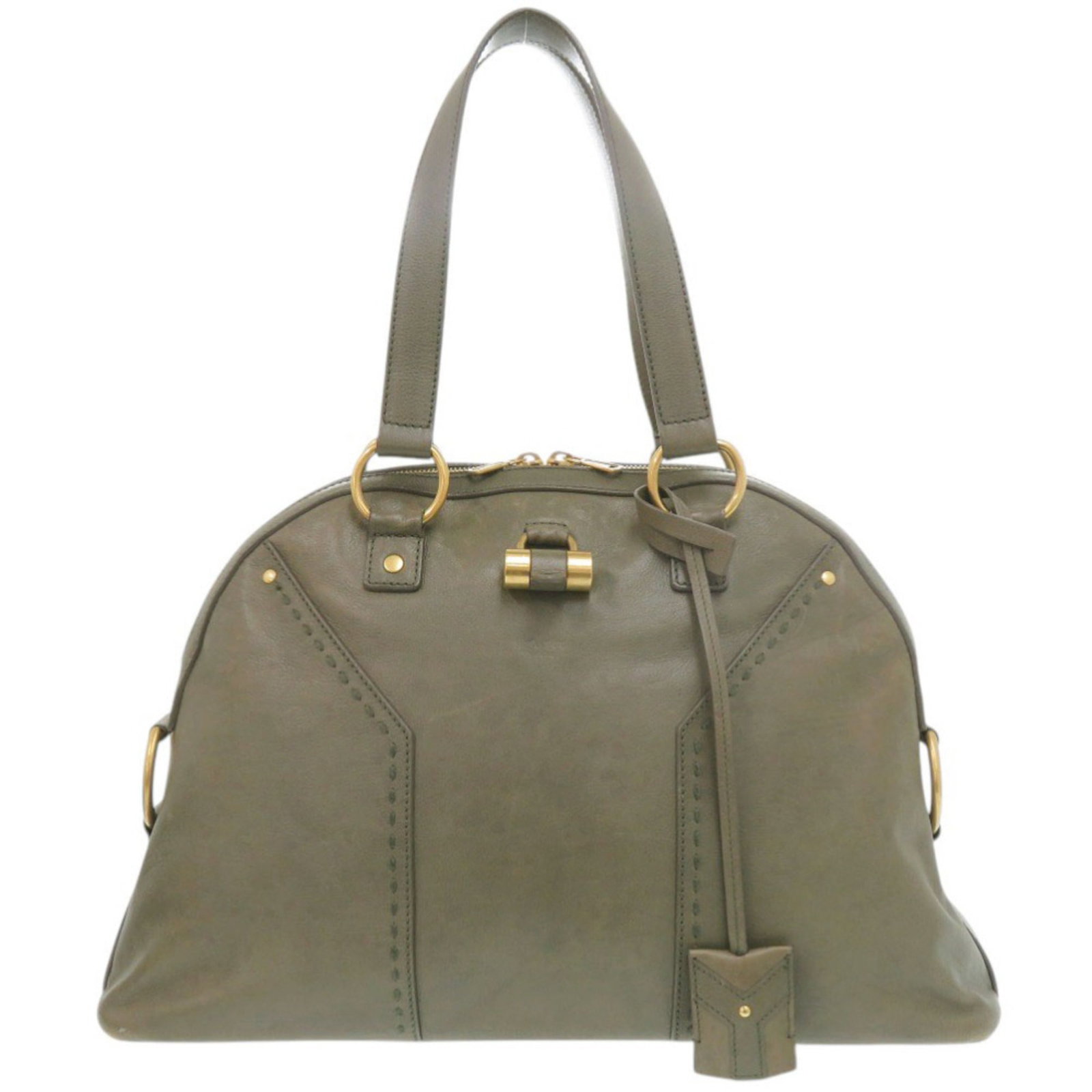 Yves Saint Laurent Handbag Leather: Yves Saint Laurent Handbag Leather Olive green leather handbag from Yves Saint Laurent's Muse line, featuring gold hardware and a zipper closure. Made in Italy, this classic design boasts a timeless c
